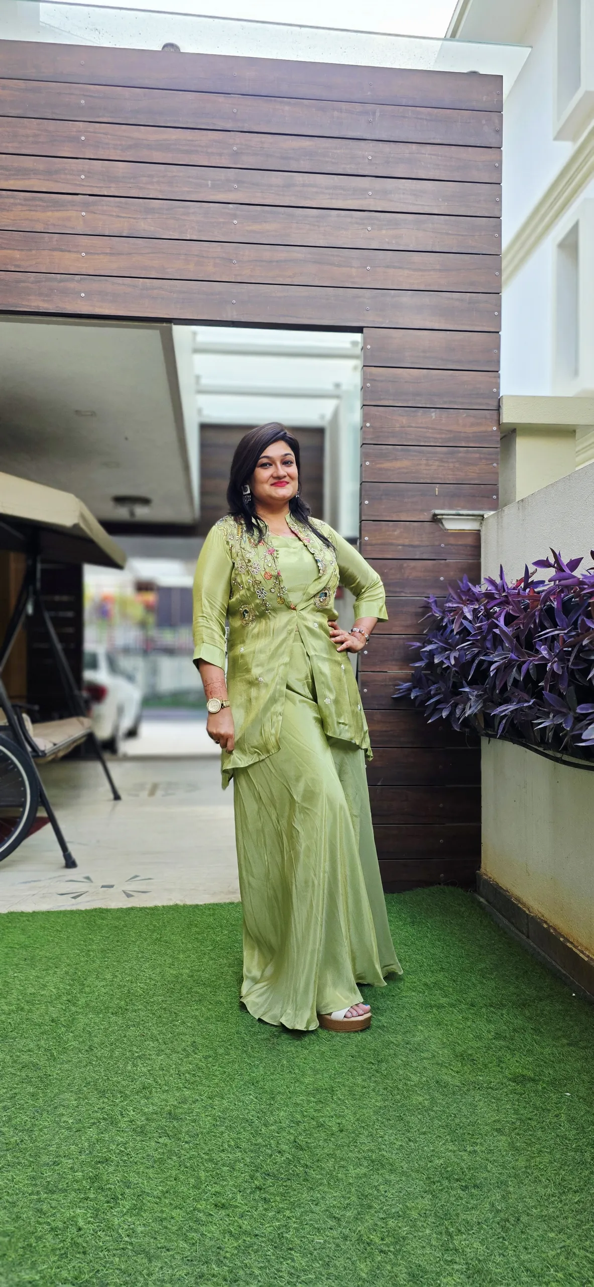 Green Indo-Fusion Dress with Palazzo