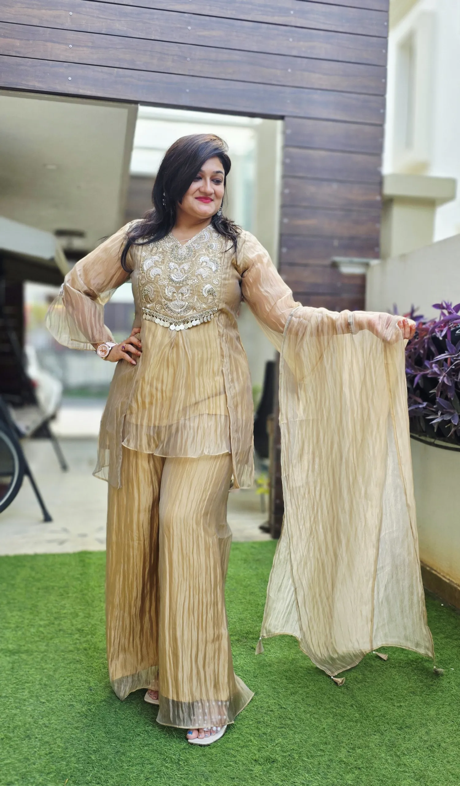 Golden Pure Tissue Indo-Fusion with Handwork