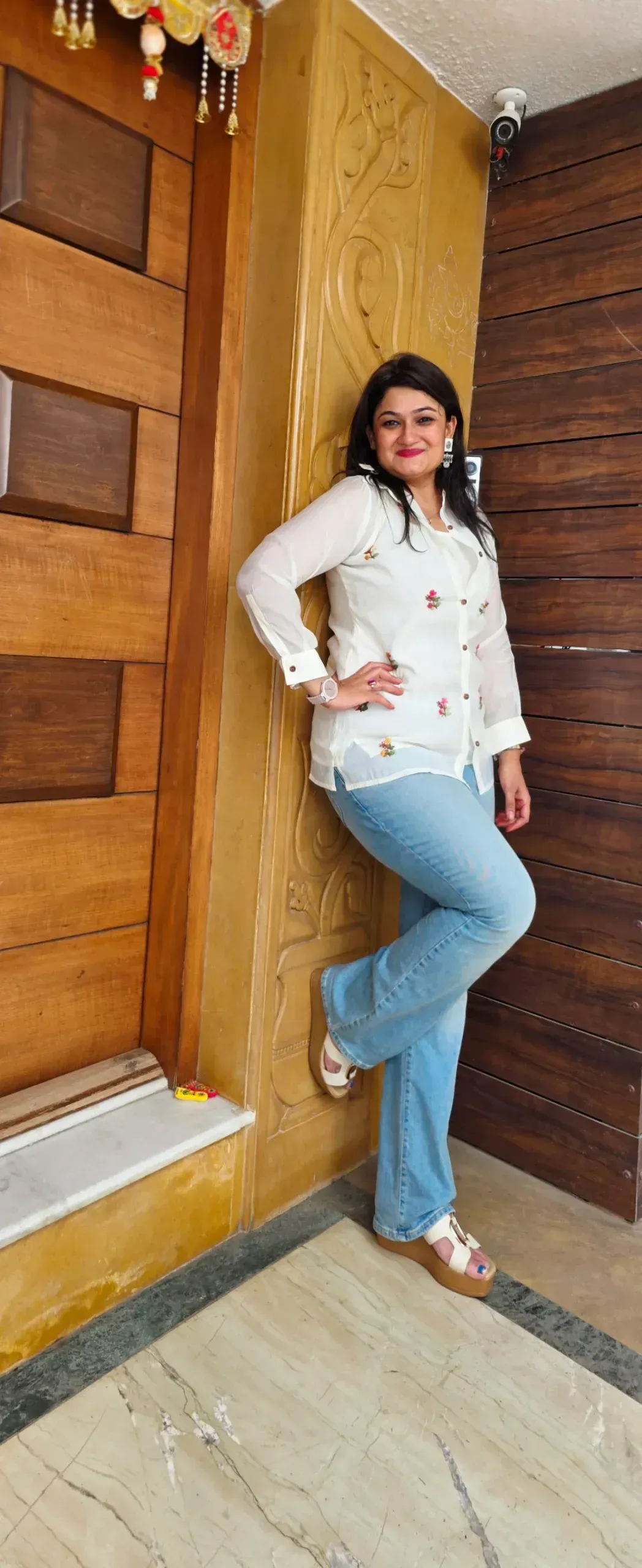Cream Embroidered Cotton Shirt, photo 4