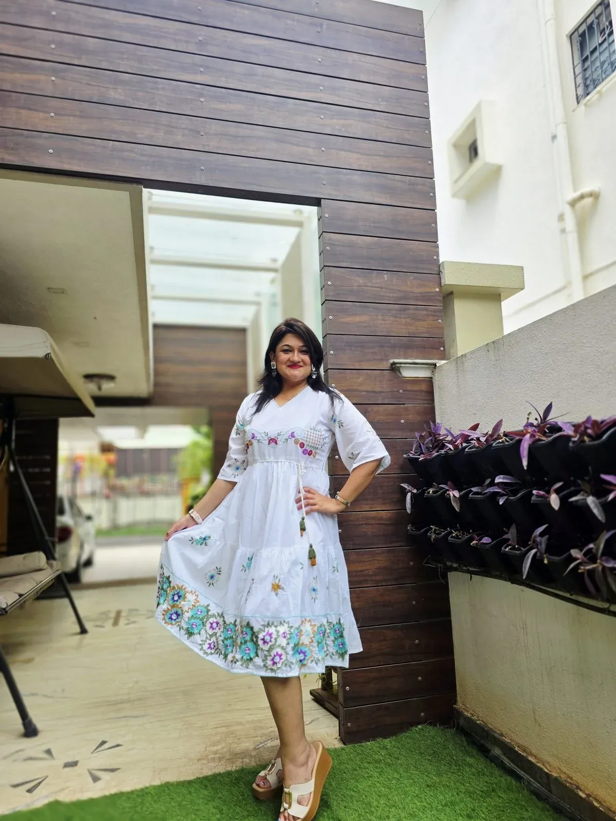 White Cotton Designer Dress