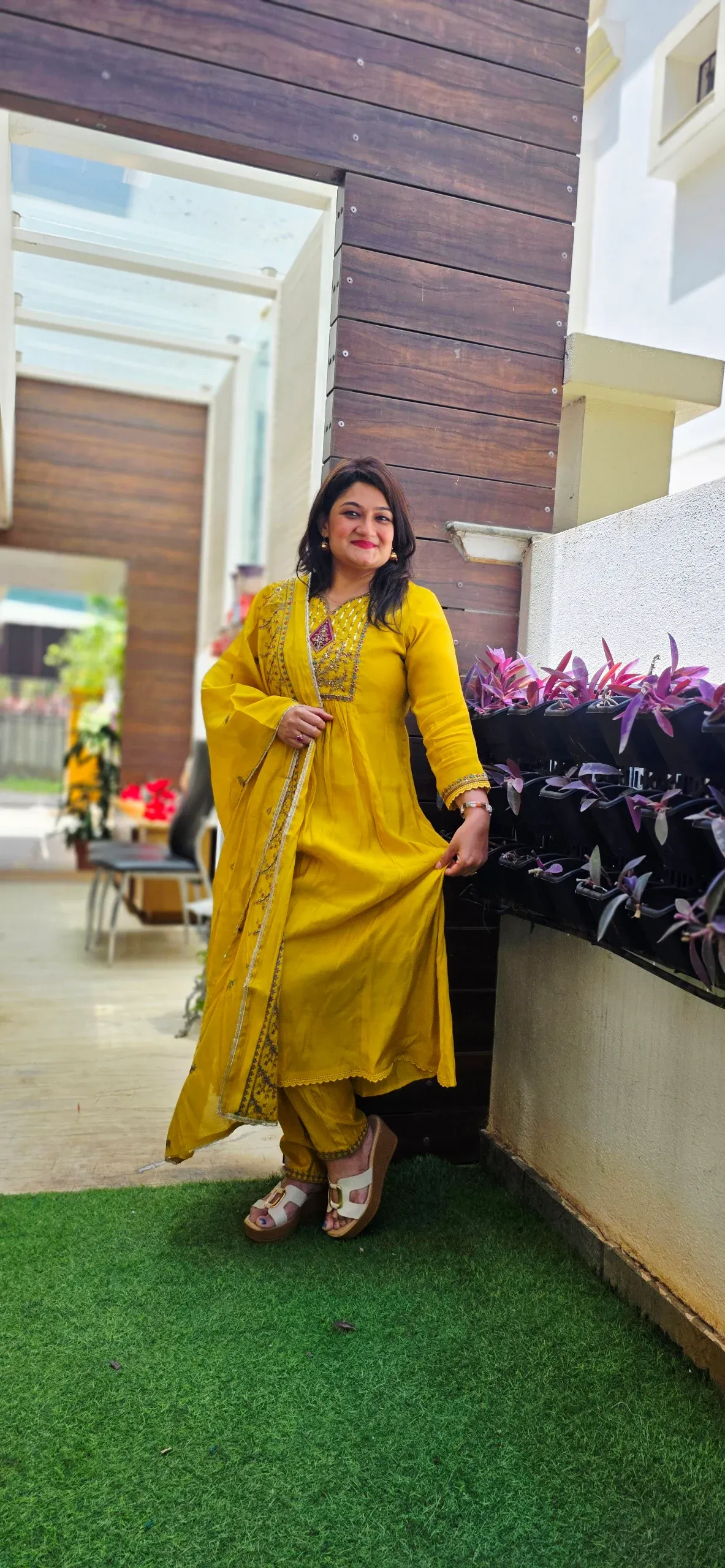Yellow Mul Chanderi Festive Dress, photo 4