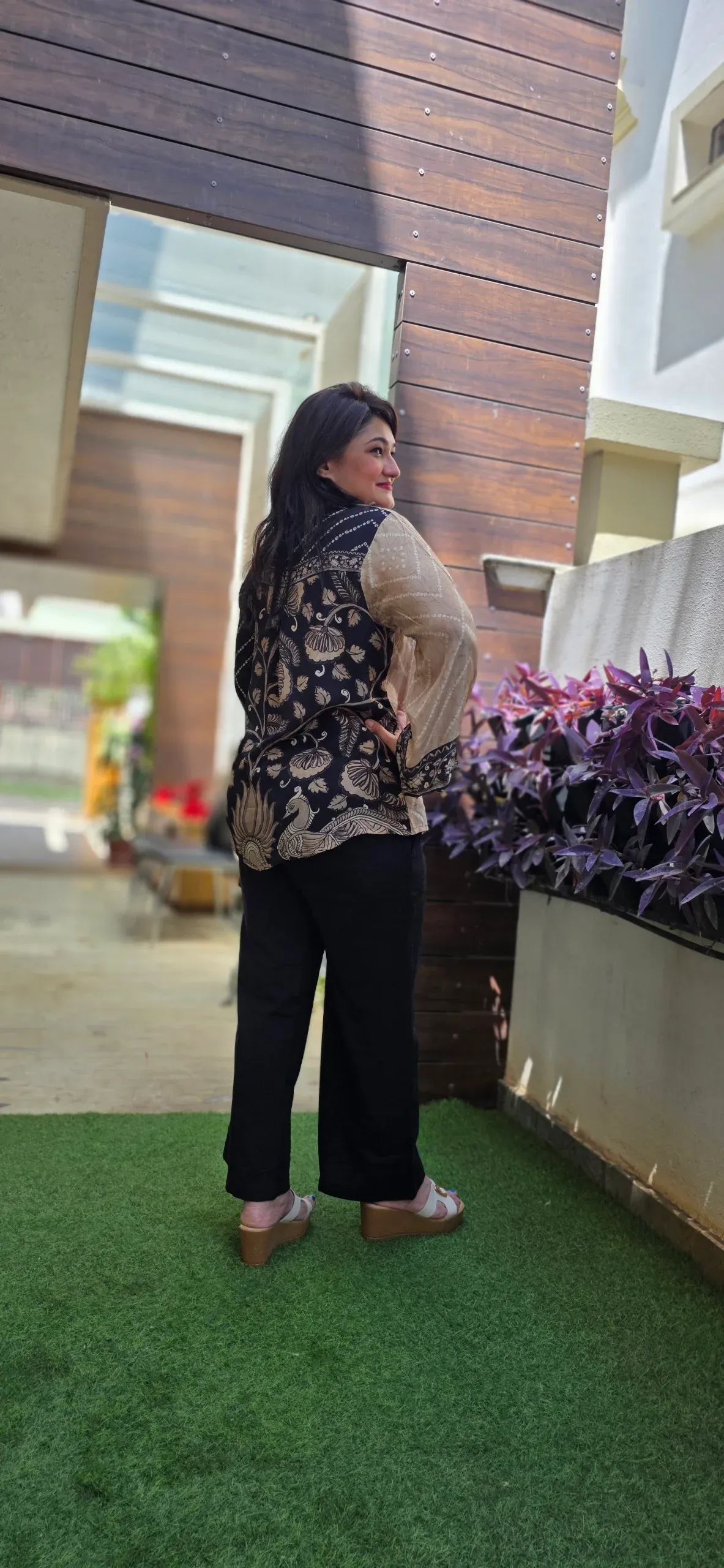 Beige and Black Back Printed Shirt