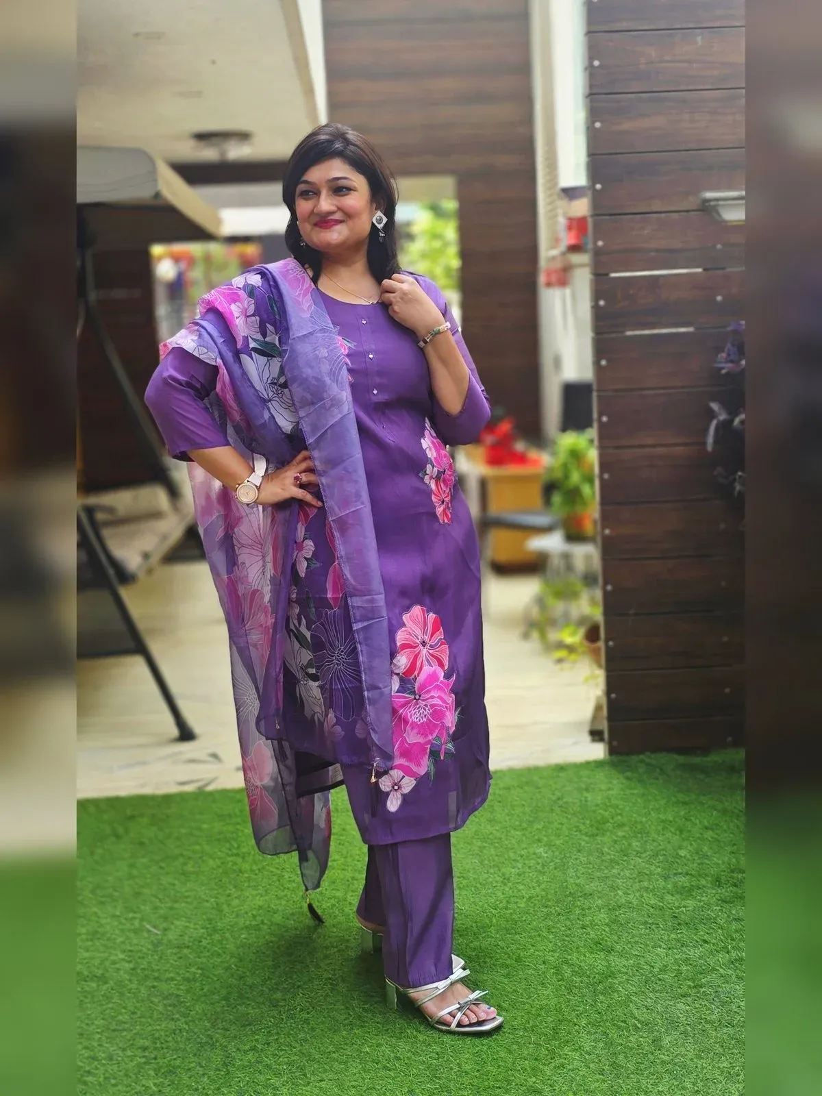 Lavender Mul Chanderi Designer Dress, photo 5