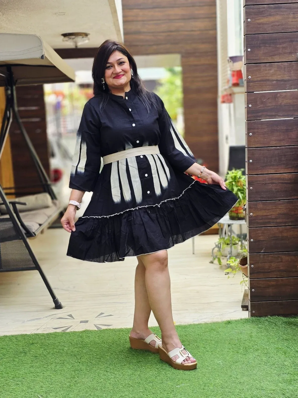 Black Tiered Shirt Dress with White Panel, photo 4