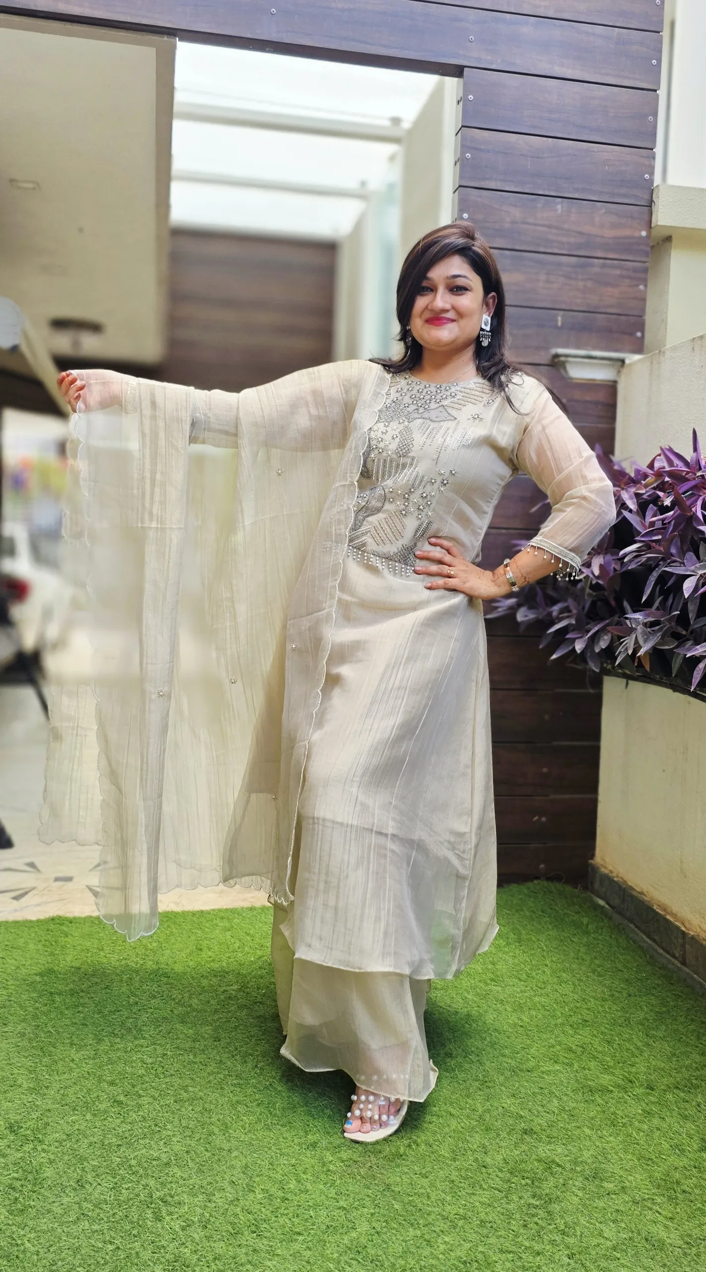 Ivory Pure Tissue Dress with Handwork
