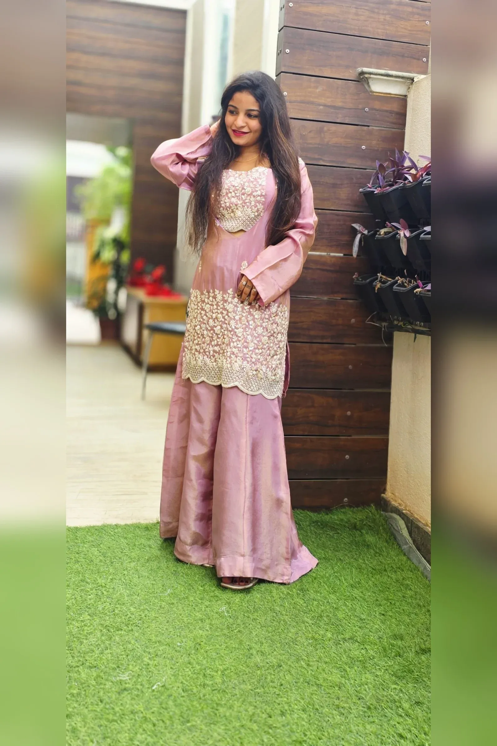 Pink Shimmer Embroidered Sharara Set
