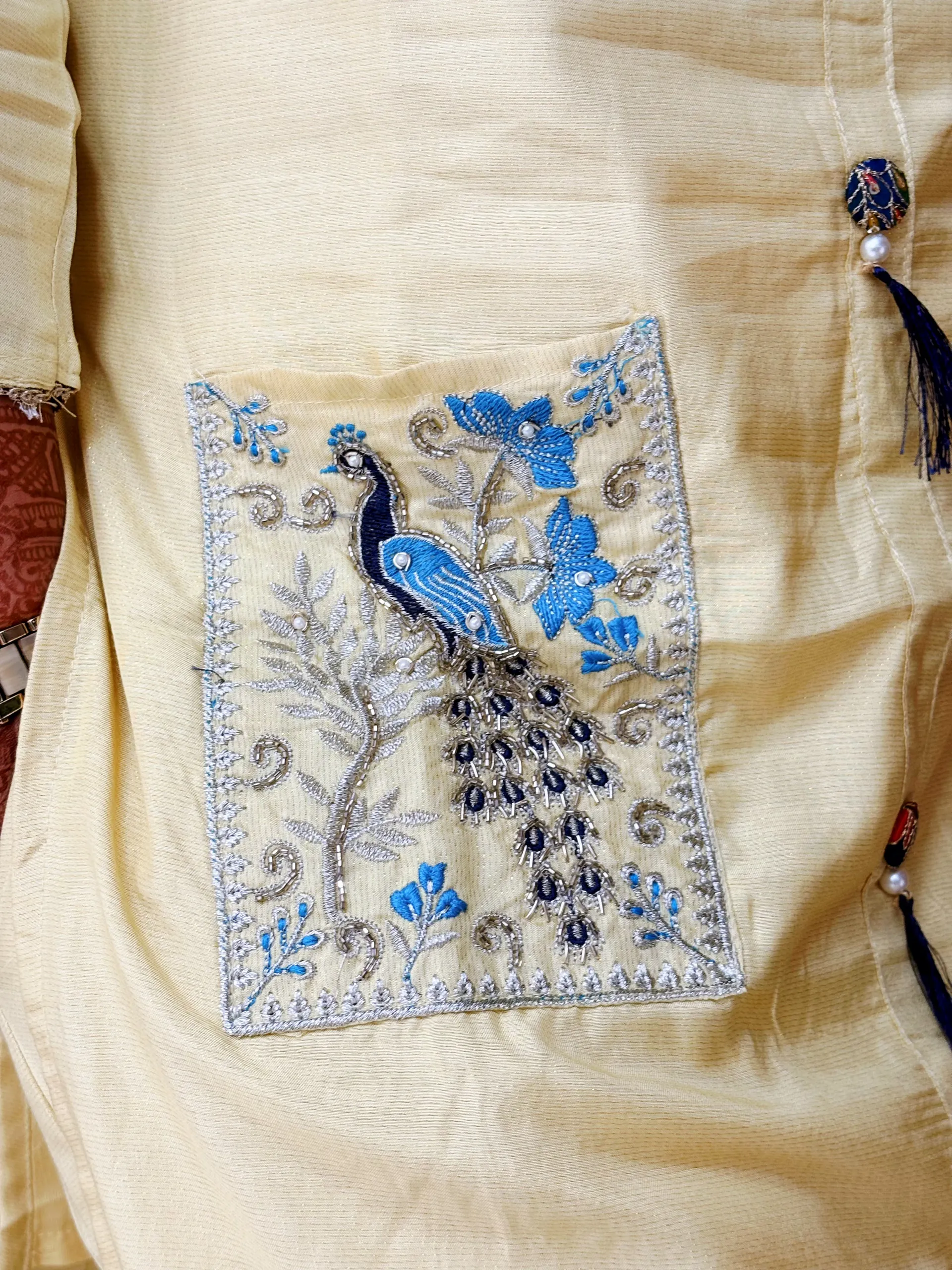 Lemon Festive Co-ord Set with Elegant Peacock Design Work