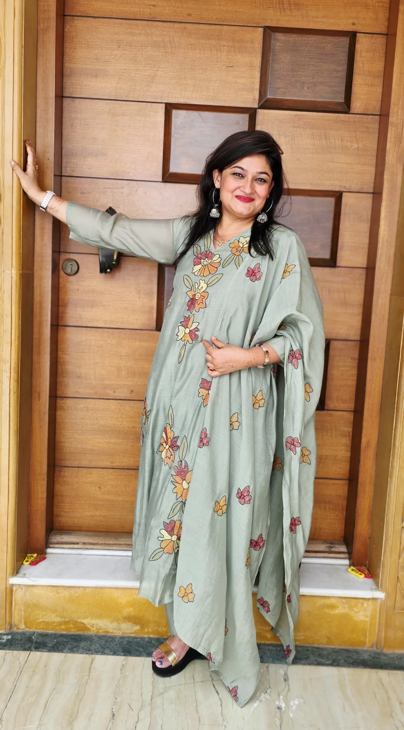 Grey Hand Embroidered Mul Chanderi Dress, photo 5