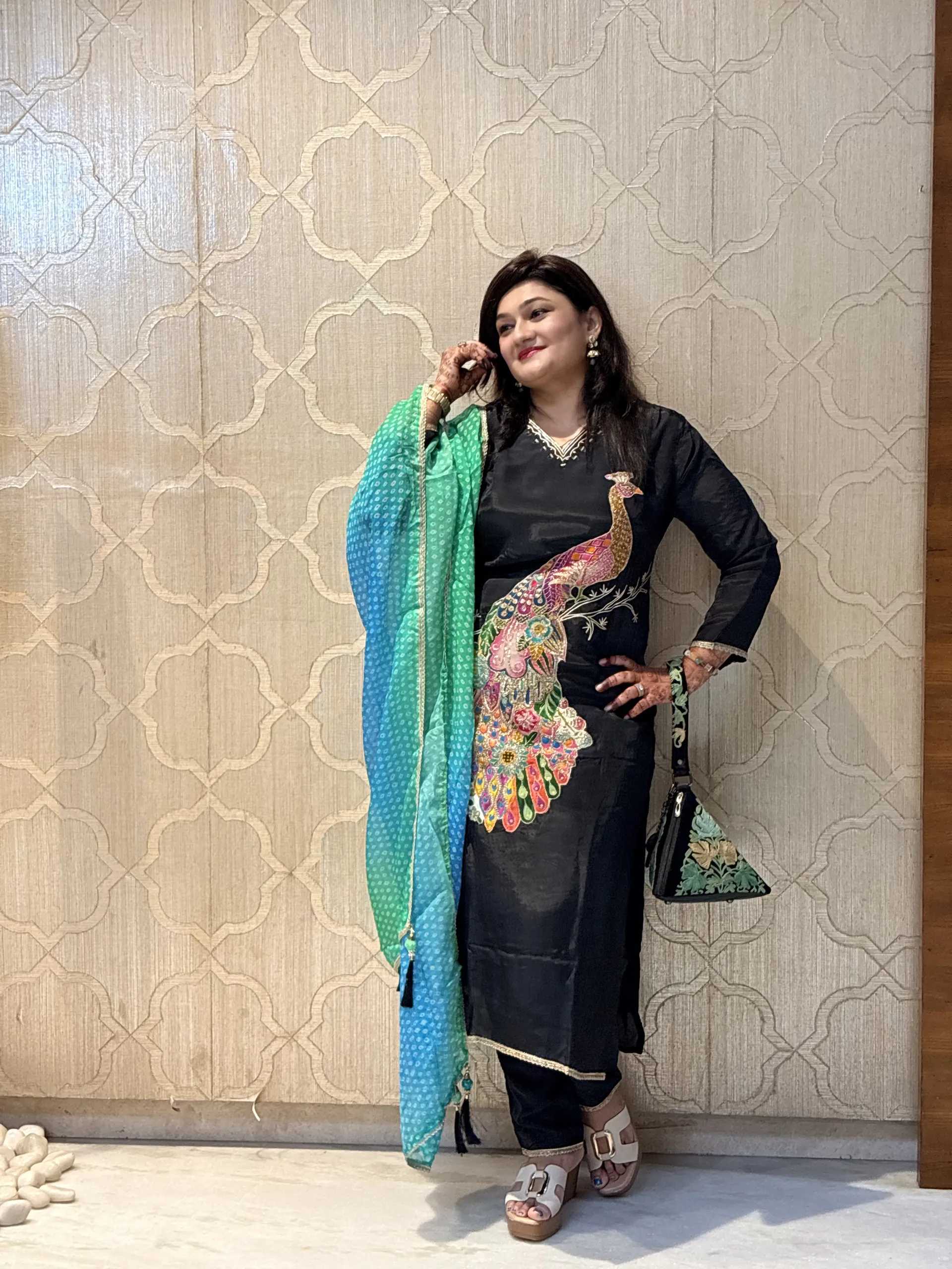 Black Festive Dress with a Peacock, photo 4
