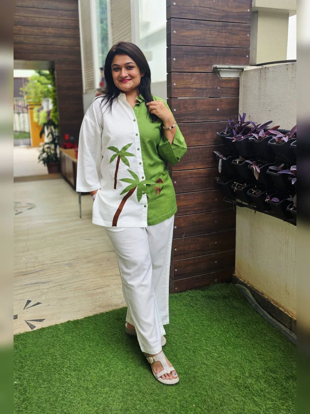 White & Green Cotton Co-ord Set, photo 3