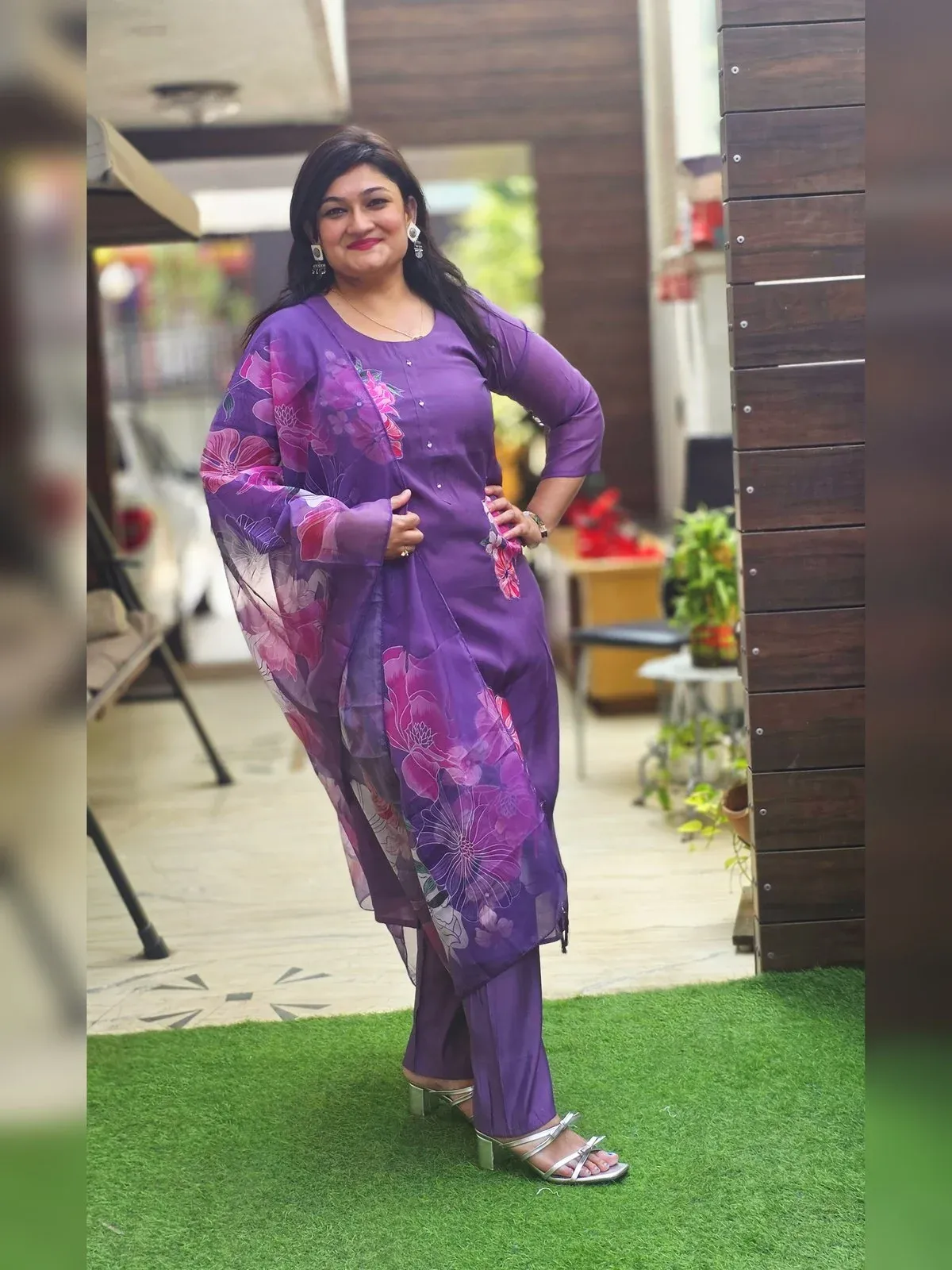Lavender Mul Chanderi Designer Dress, photo 3