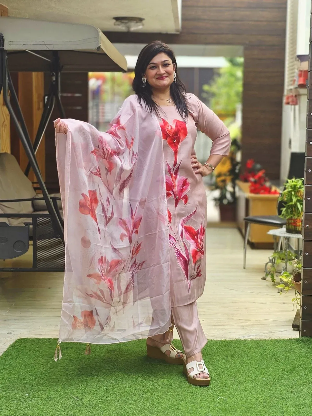 Pink Mul Chanderi Designer Dress