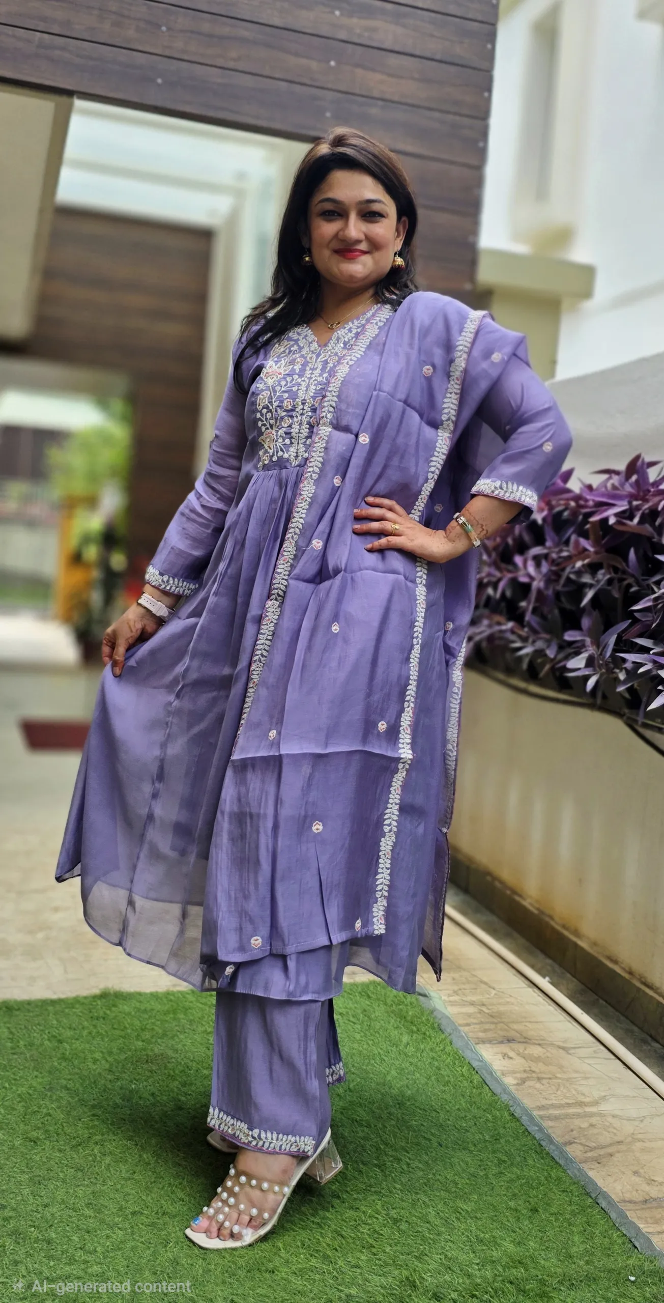 Lilac Festive Dress with Handwork