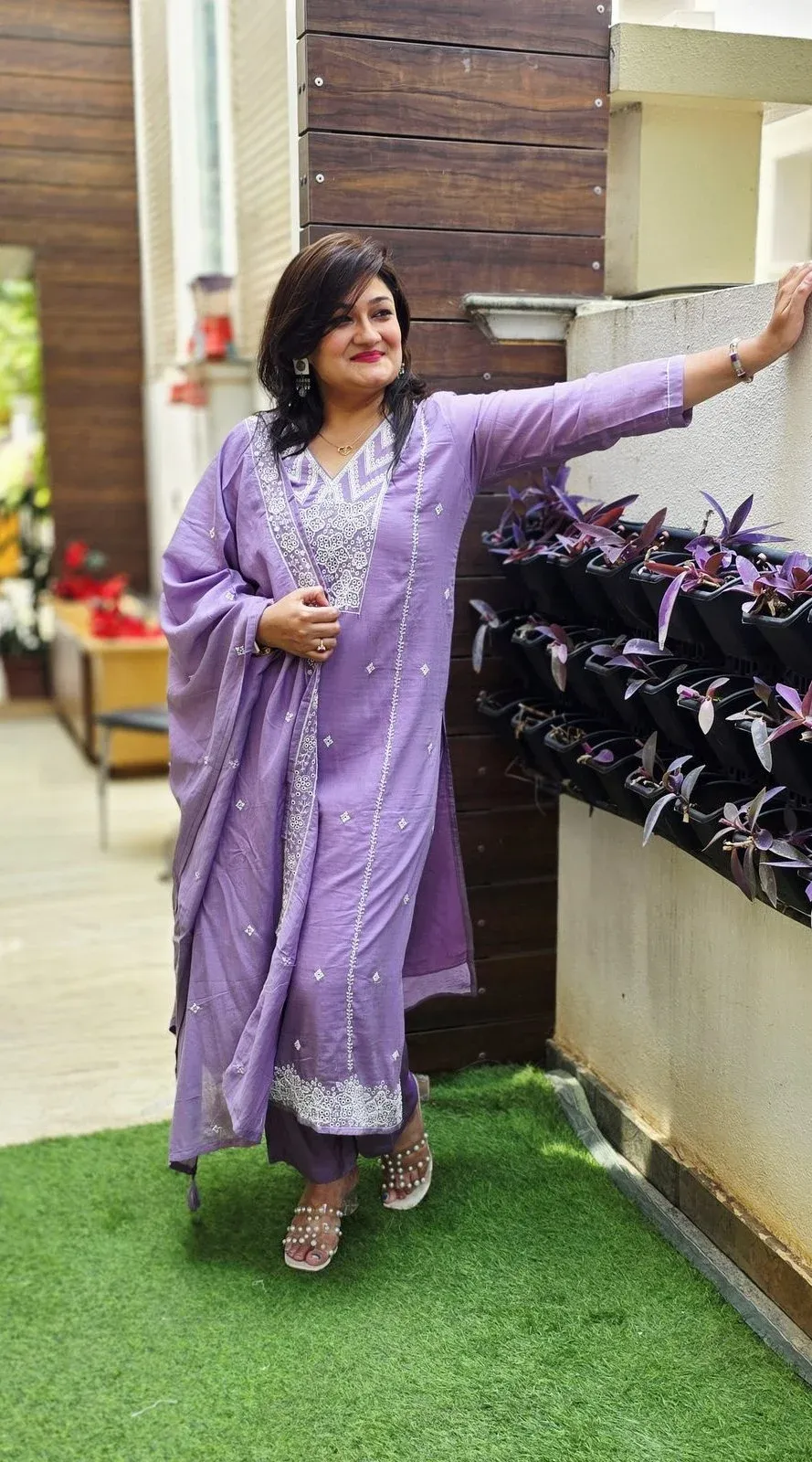 Lavender Mul Chanderi Suit Set, photo 3