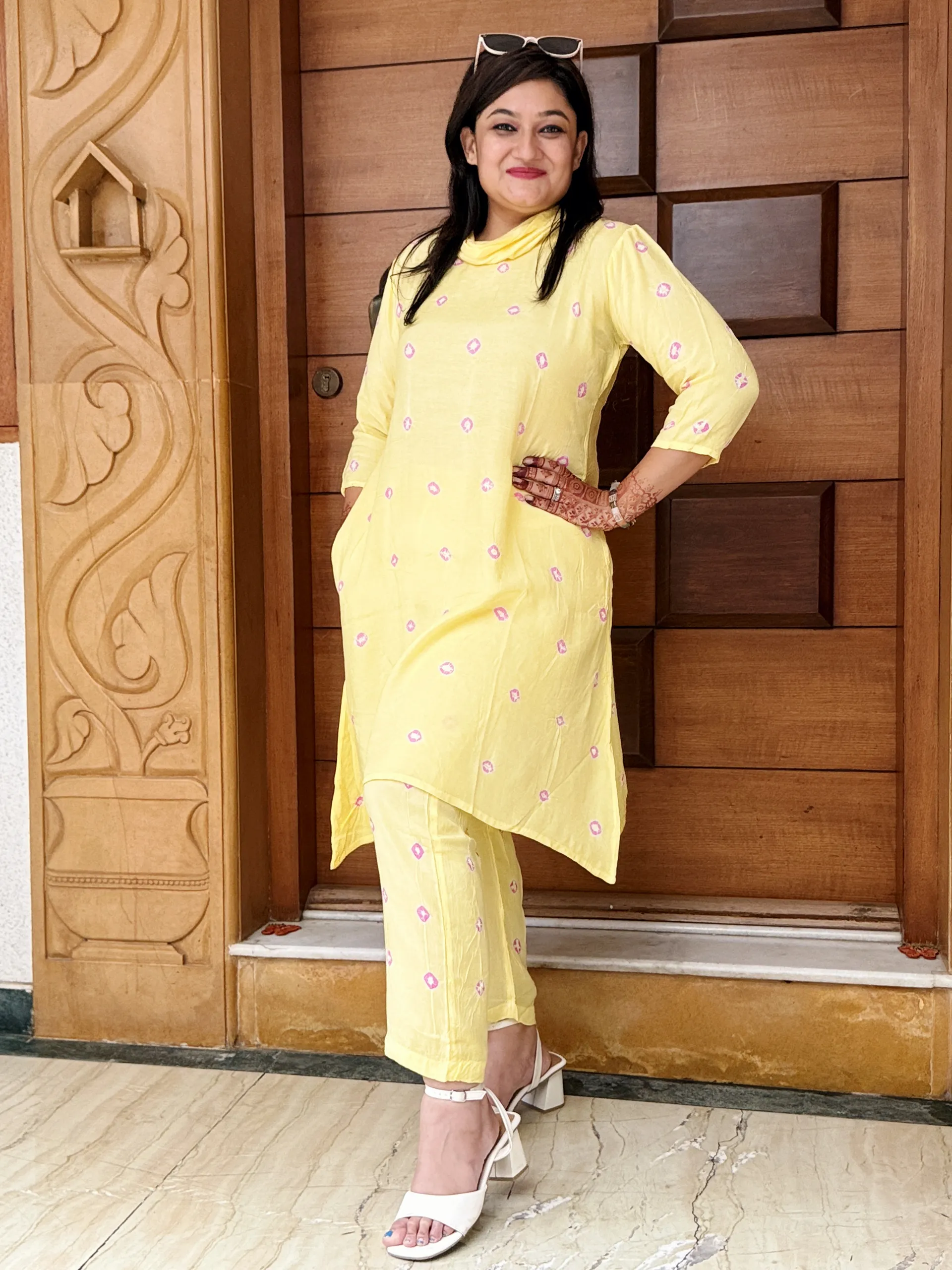 Lemon Yellow Cowl Neck Co-ord Set, photo 4