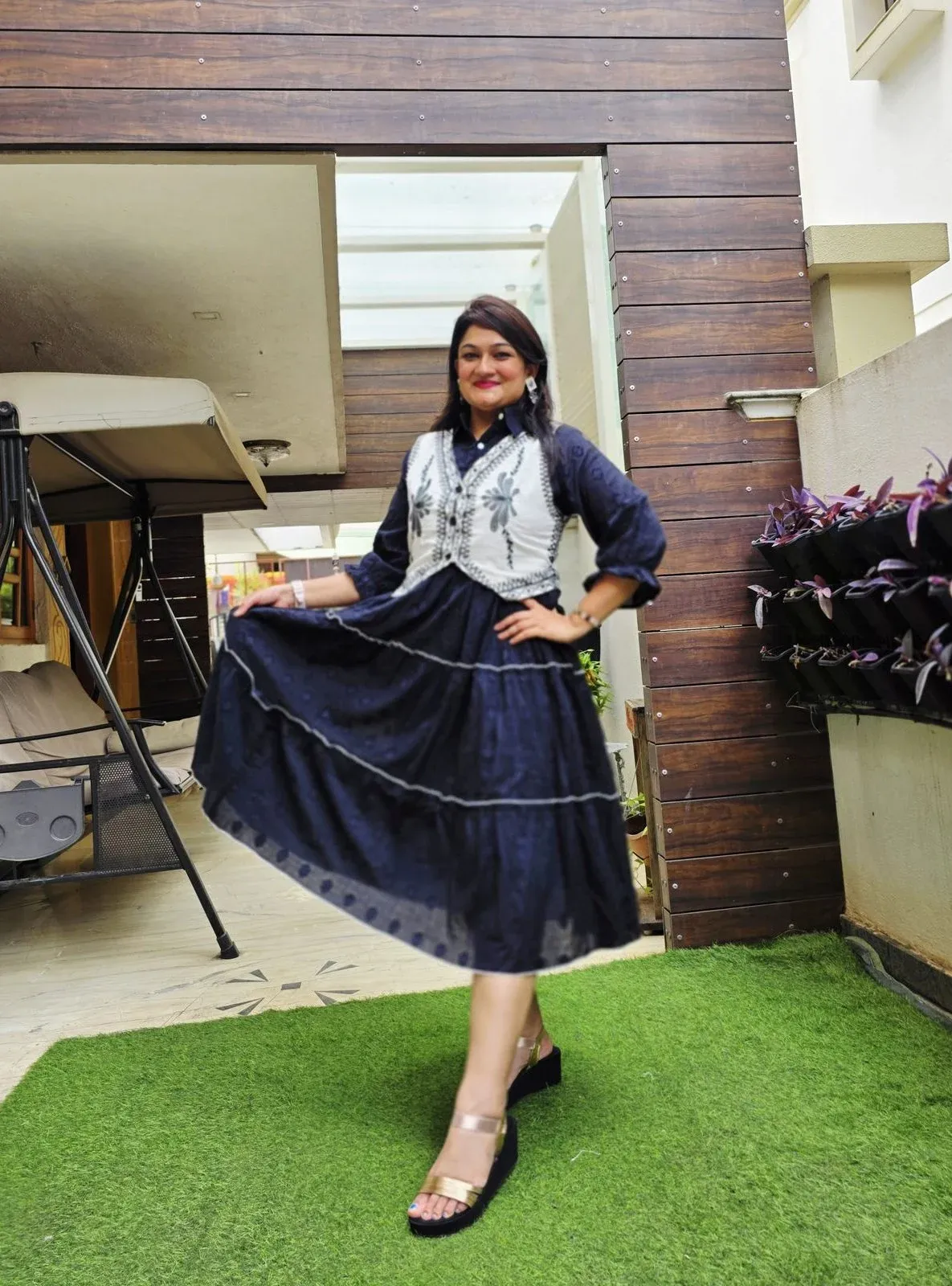 Navy Cotton Dress with Embroidered Jacket, photo 2