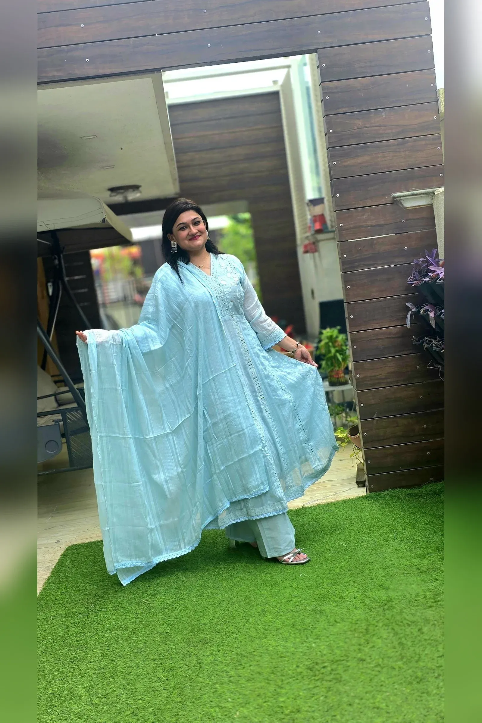 Sky Blue A-line Dress with Dupatta, photo 2