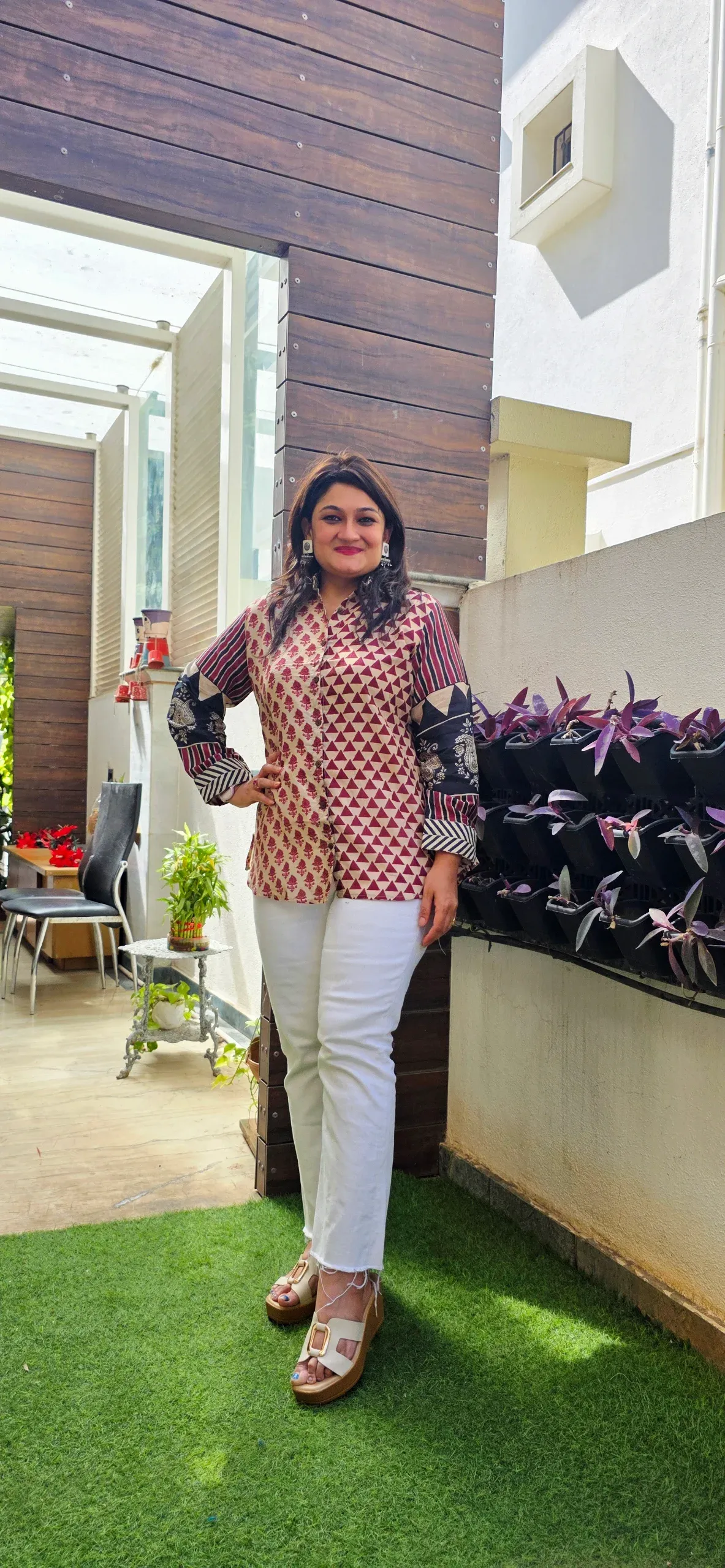 Beige Statement Shirt with Triangles