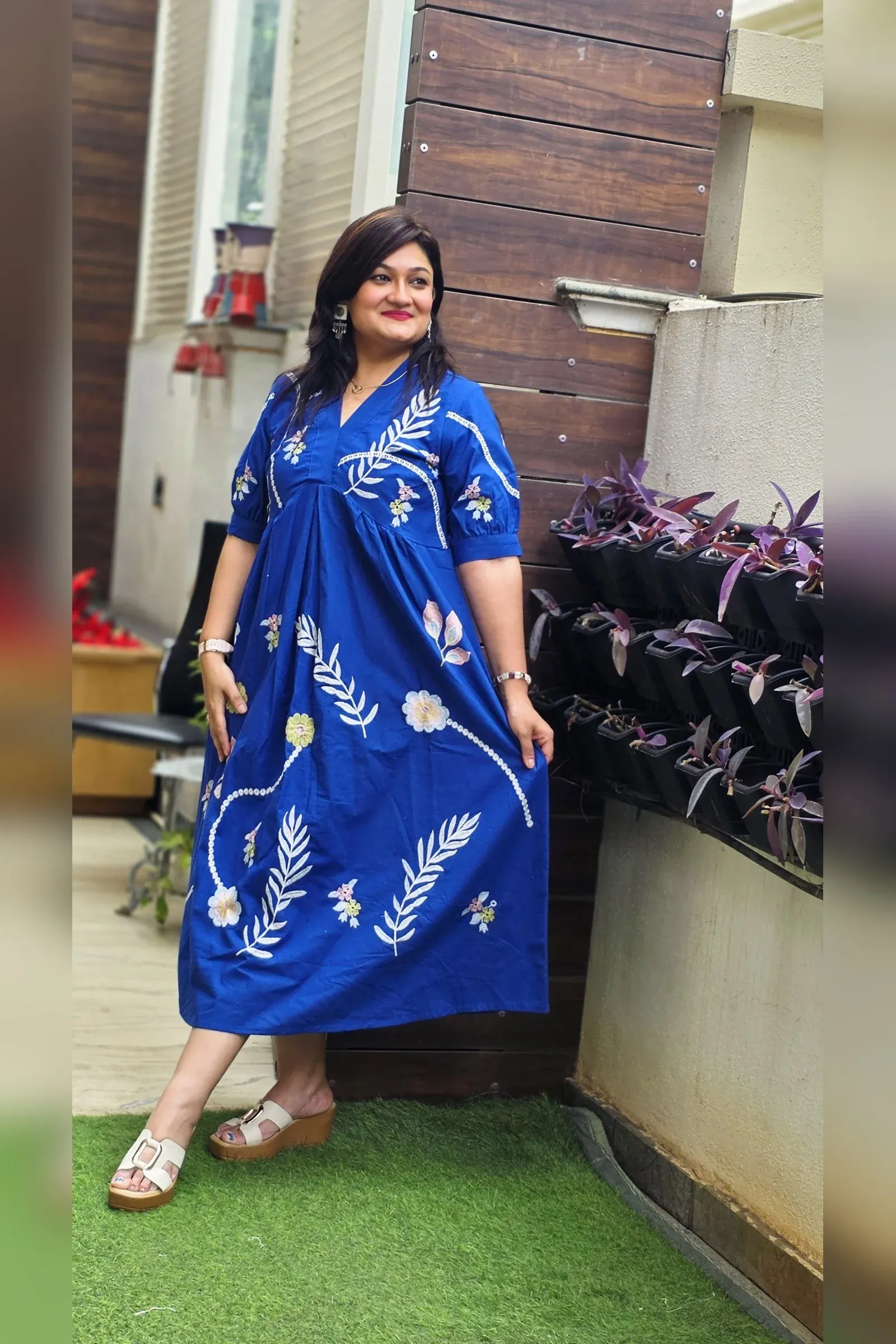 Royal Blue Botanical Embroidered Dress, photo 3