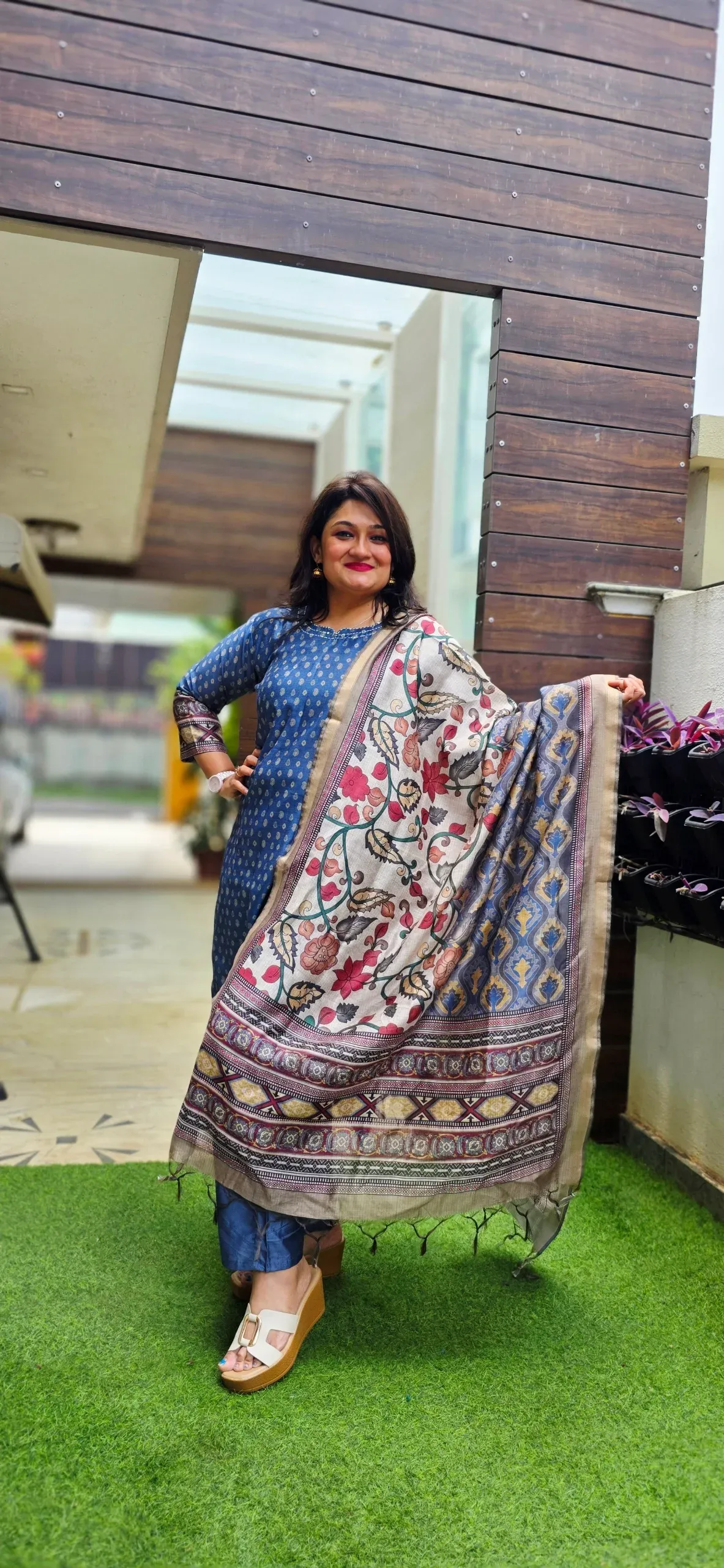 Blue Cotton Casual Dress with Kalamkari Dupatta, photo 2