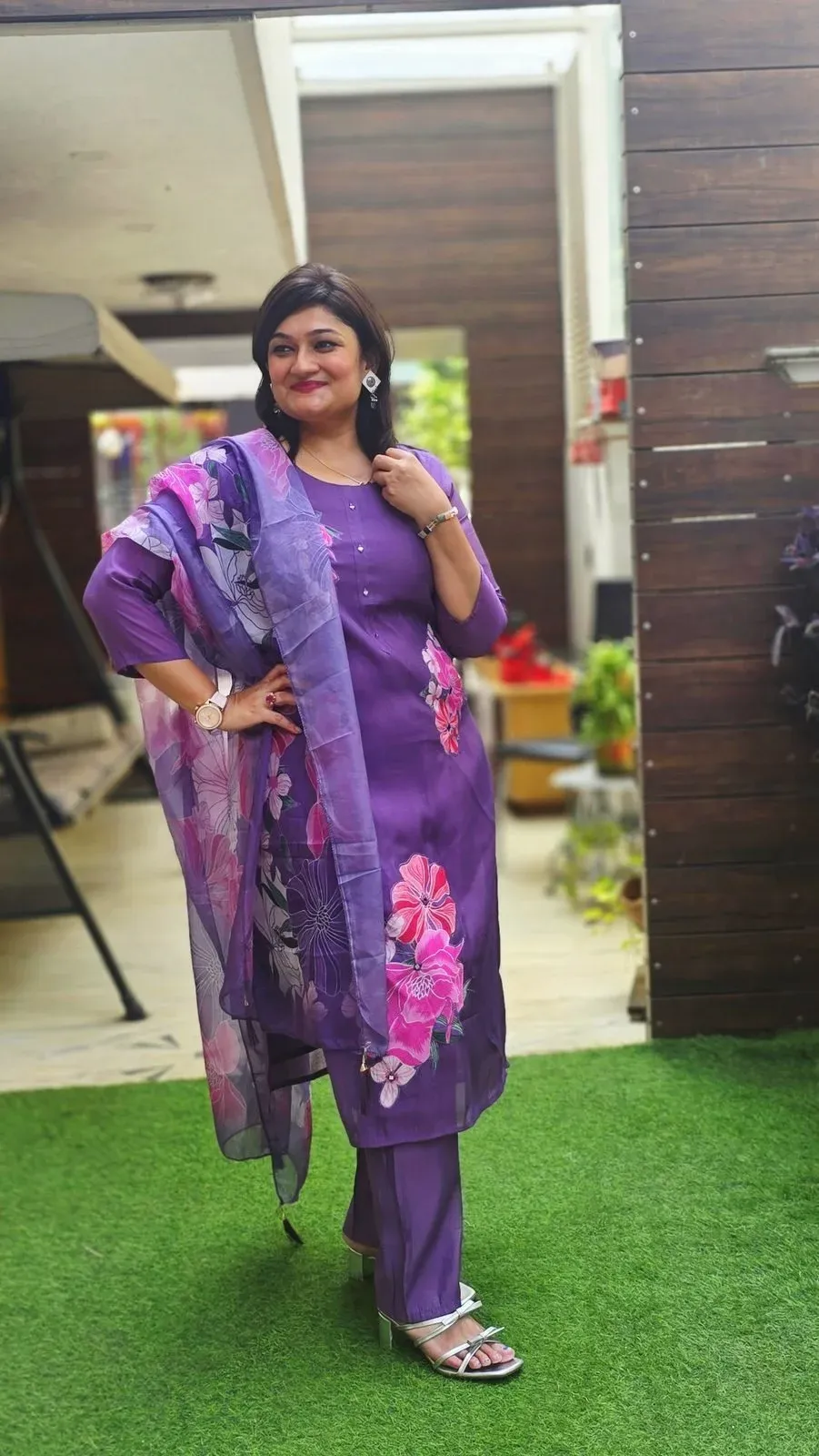 Lavender Mul Chanderi Designer Dress, photo 5
