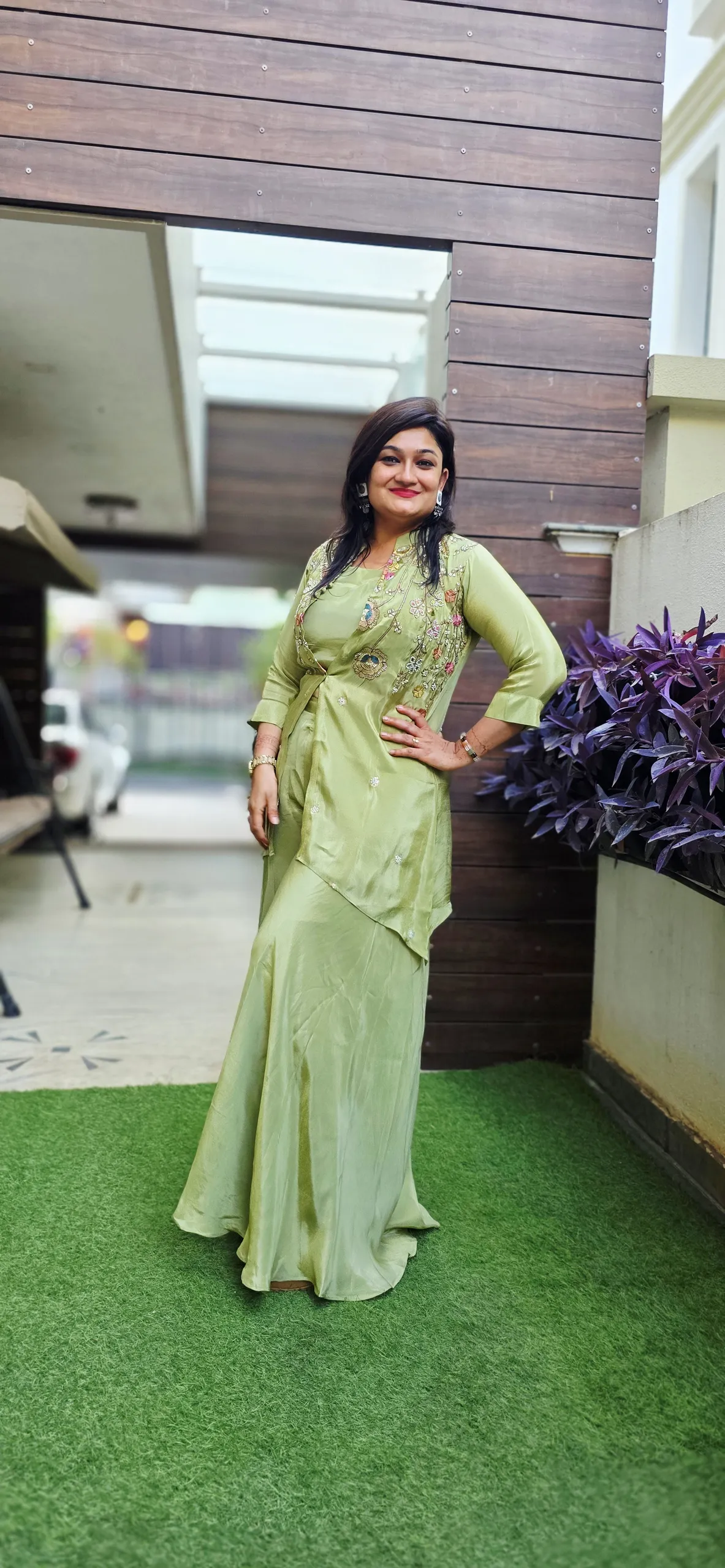 Green Indo-Fusion Dress with Palazzo, photo 3
