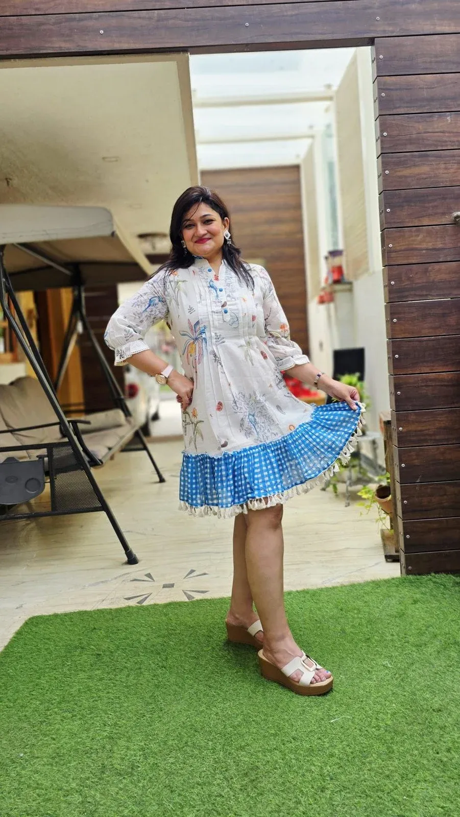 White & Blue Cotton Designer Dress, photo 5