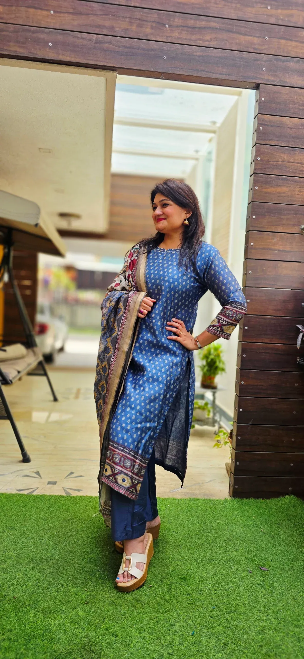 Blue Cotton Casual Dress with Kalamkari Dupatta, photo 5