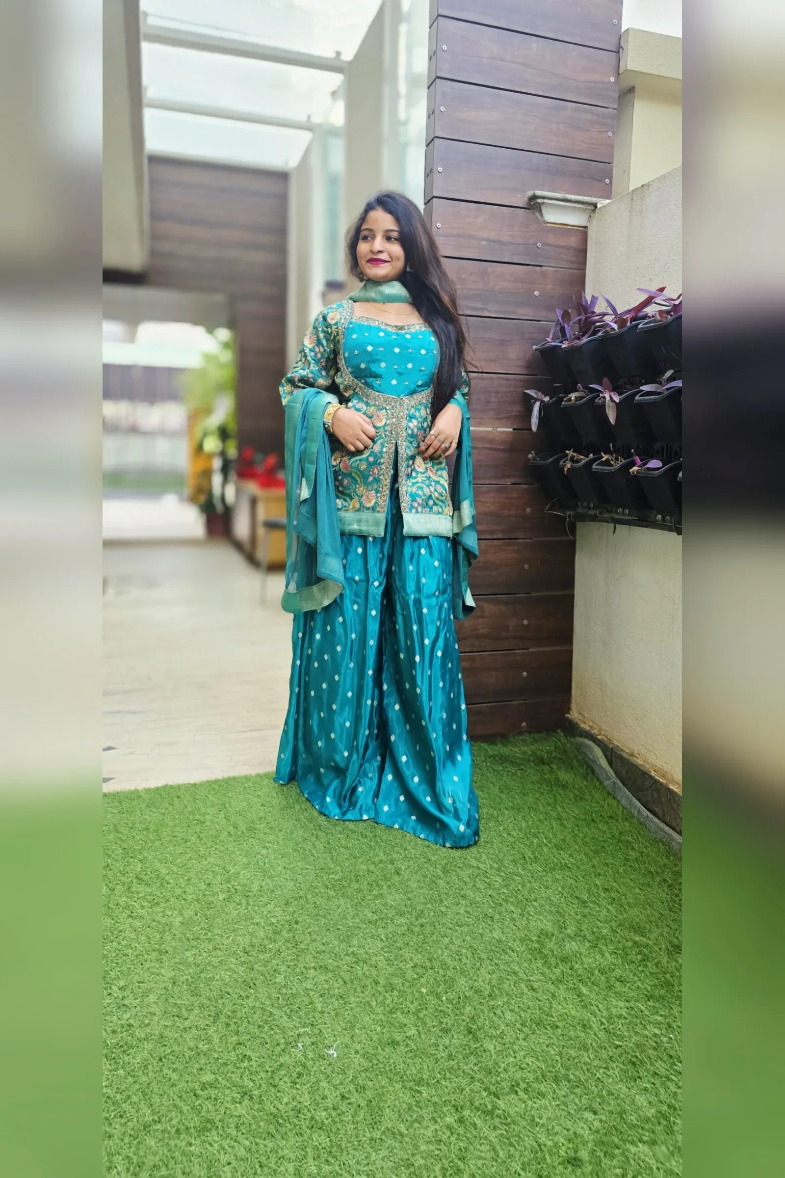 Rama Green Sharara Set with Embroidered Jacket, photo 4