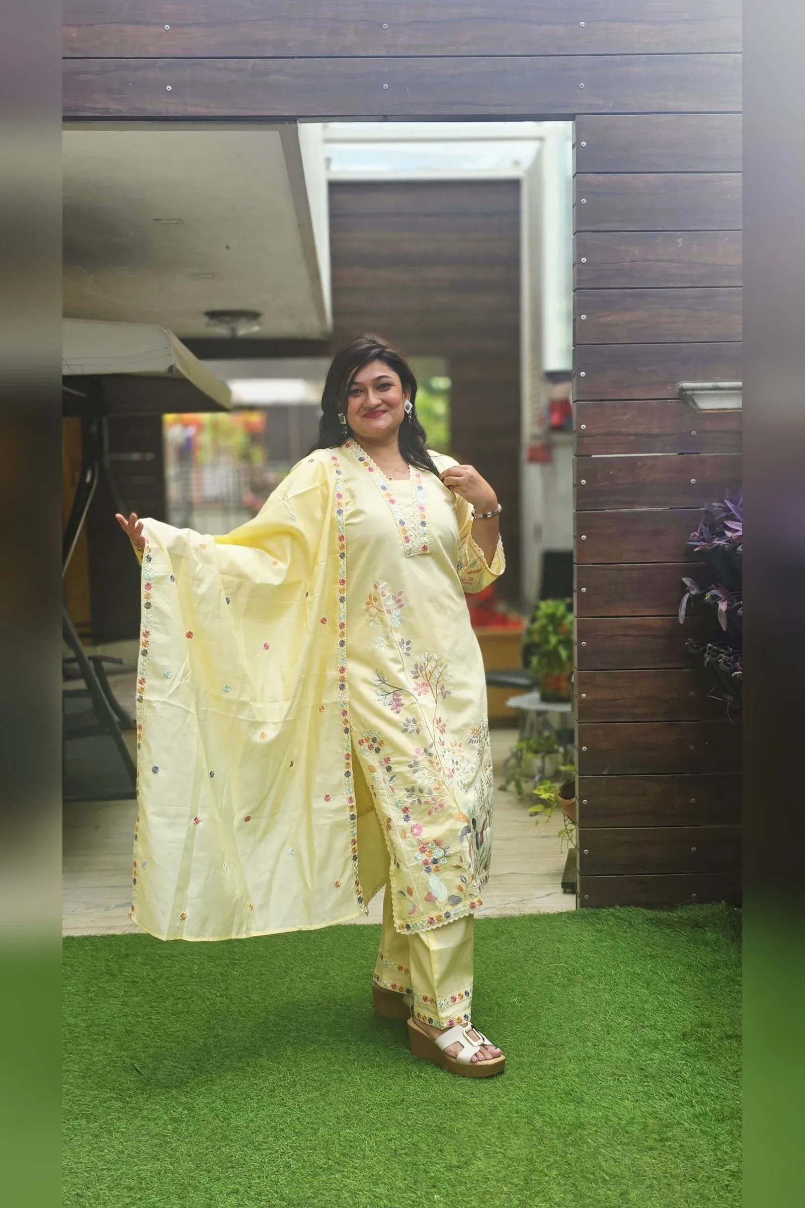Butter Yellow Floral Embroidered Dress
