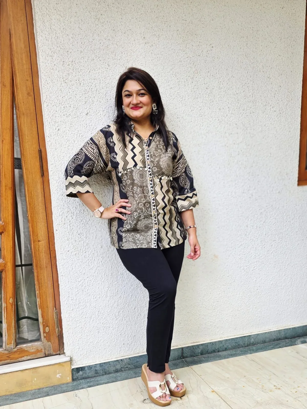 Black & Beige Printed Cotton Shirt, photo 5