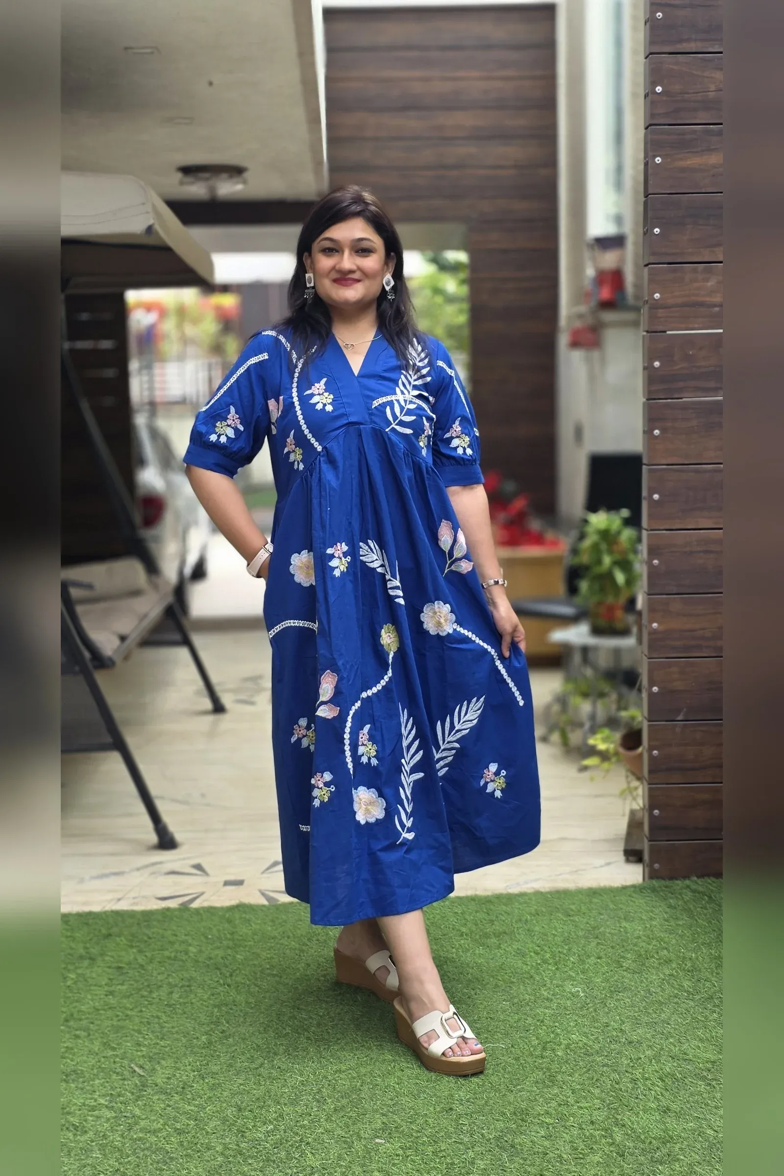 Royal Blue Botanical Embroidered Dress, photo 4