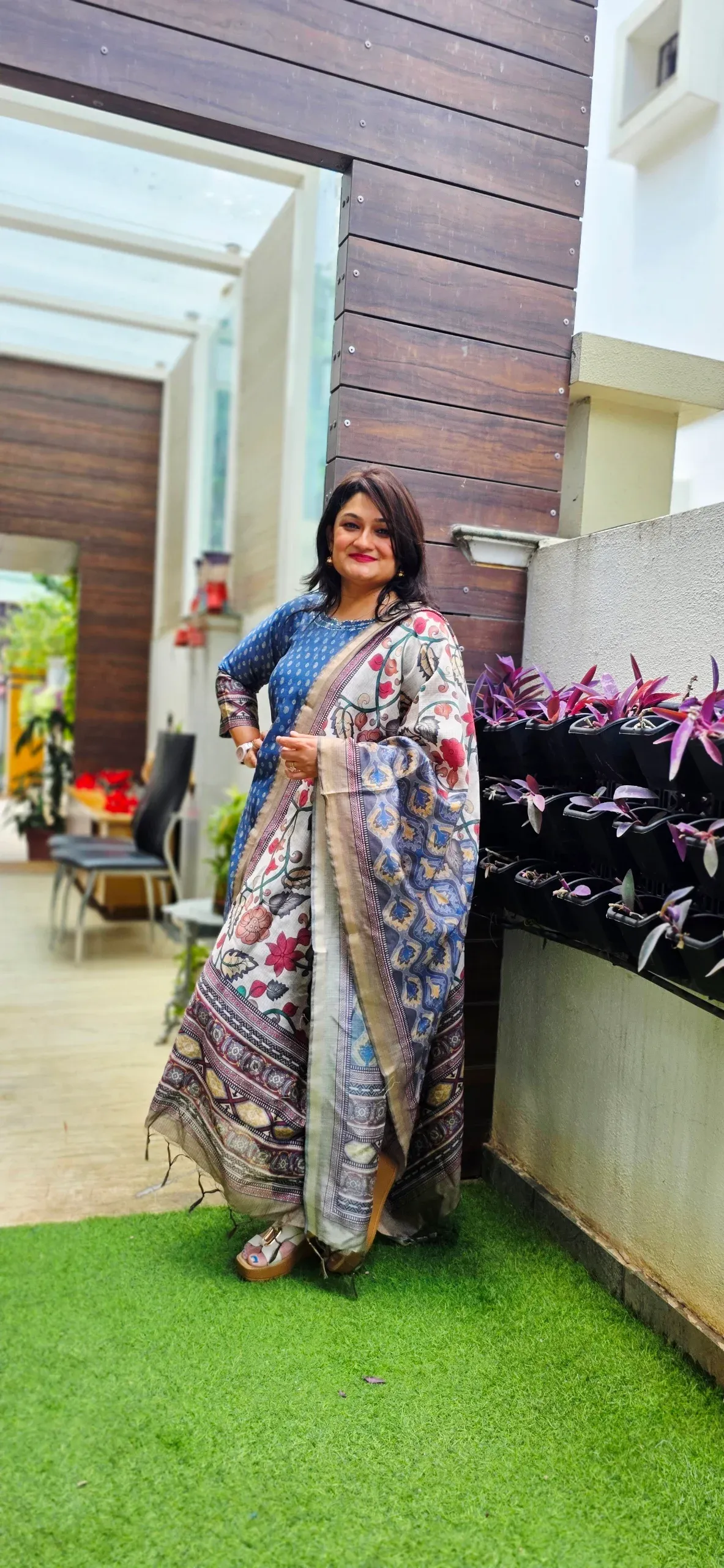 Blue Cotton Casual Dress with Kalamkari Dupatta, photo 3