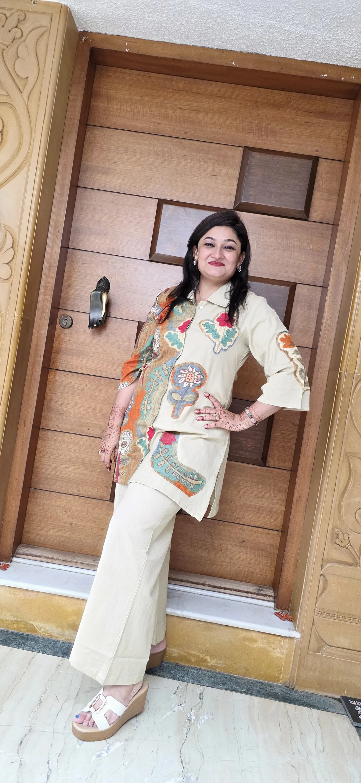 Beige Abstract Print Co-ord Set