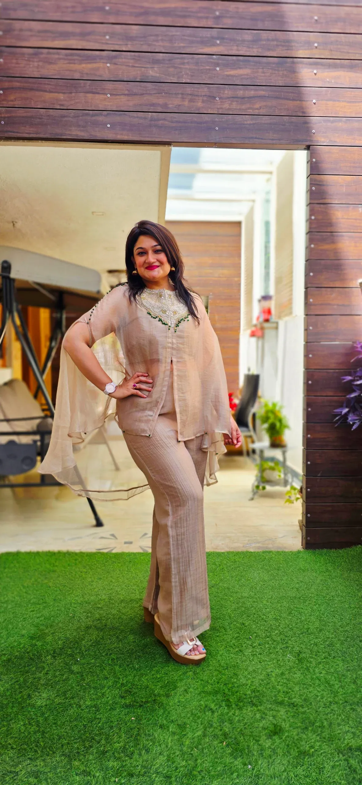 Golden Indo-Fusion Dress with Cape