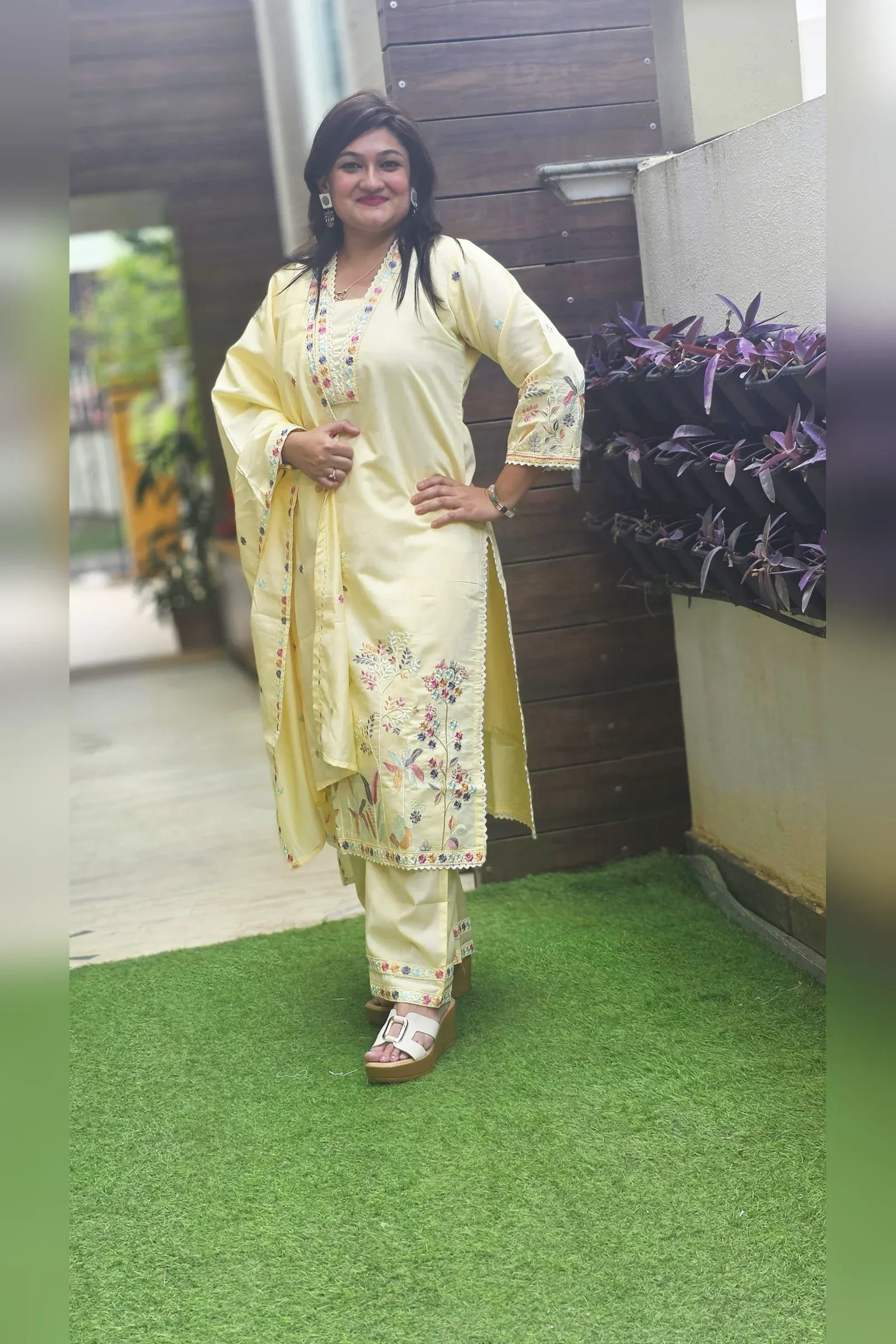 Butter Yellow Floral Embroidered Dress, photo 3