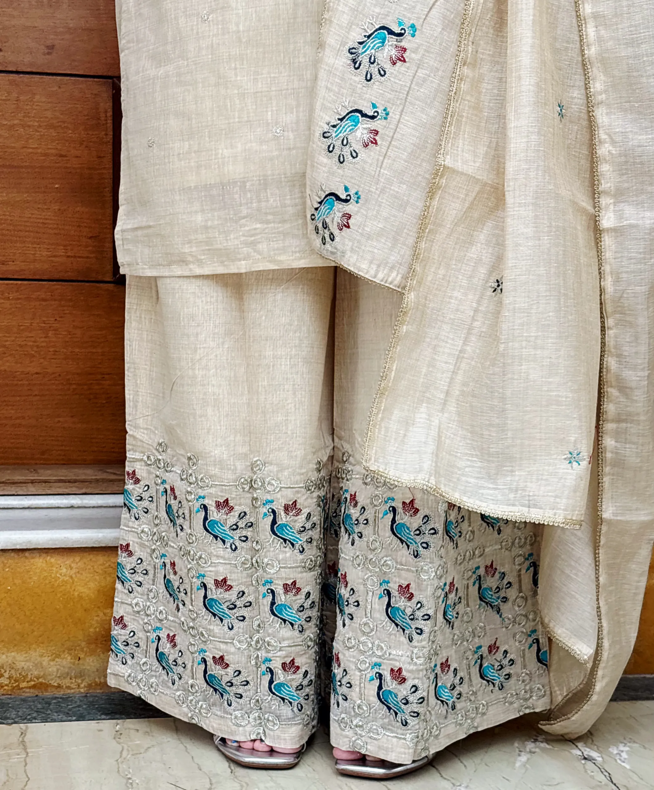 Beige Festive Dress with Peacock, photo 5