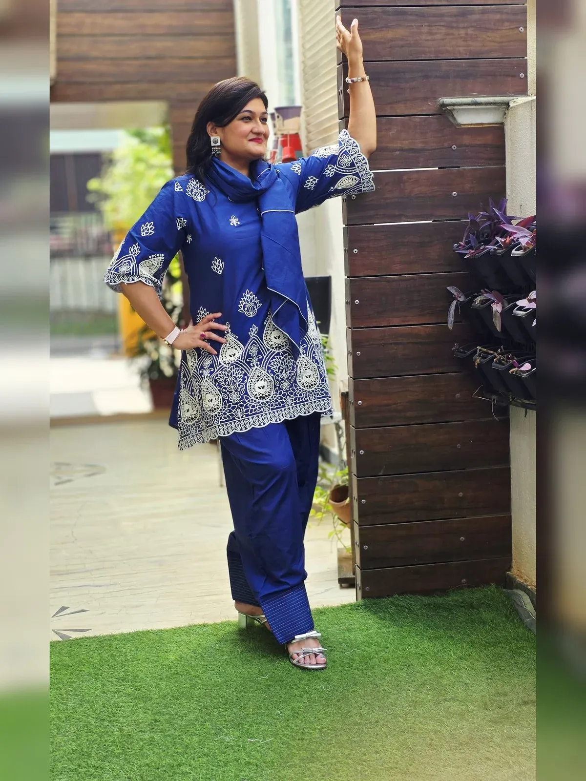 Blue Cotton Co-ord with Scarf, photo 2