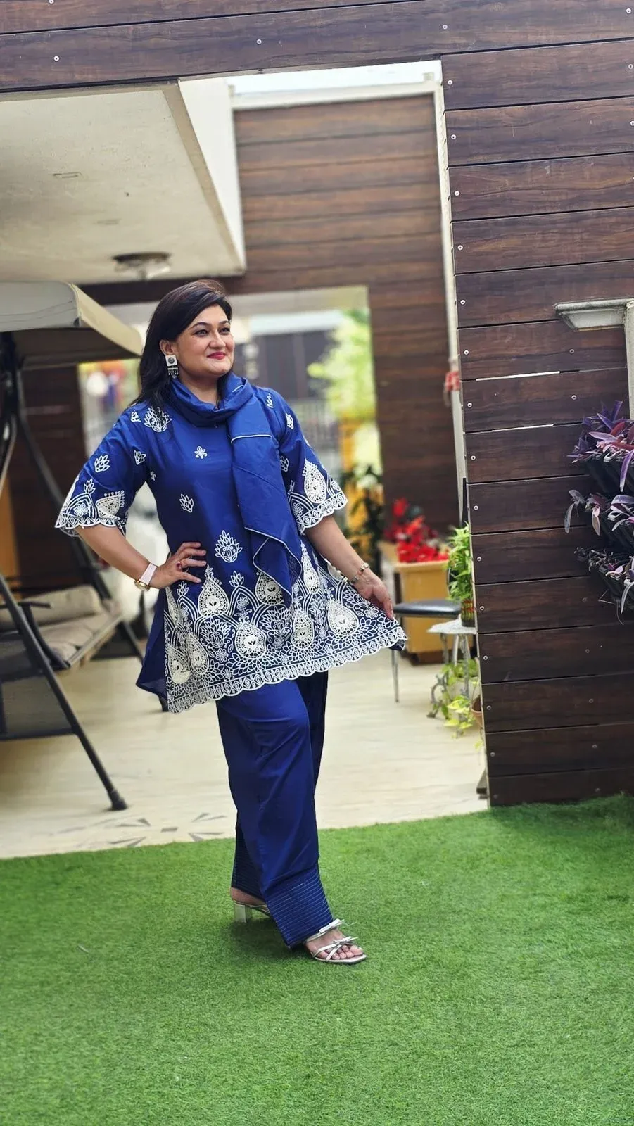 Blue Cotton Designer Dress