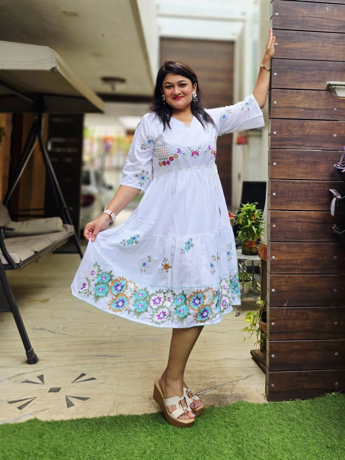 White Cotton Designer Dress, photo 2