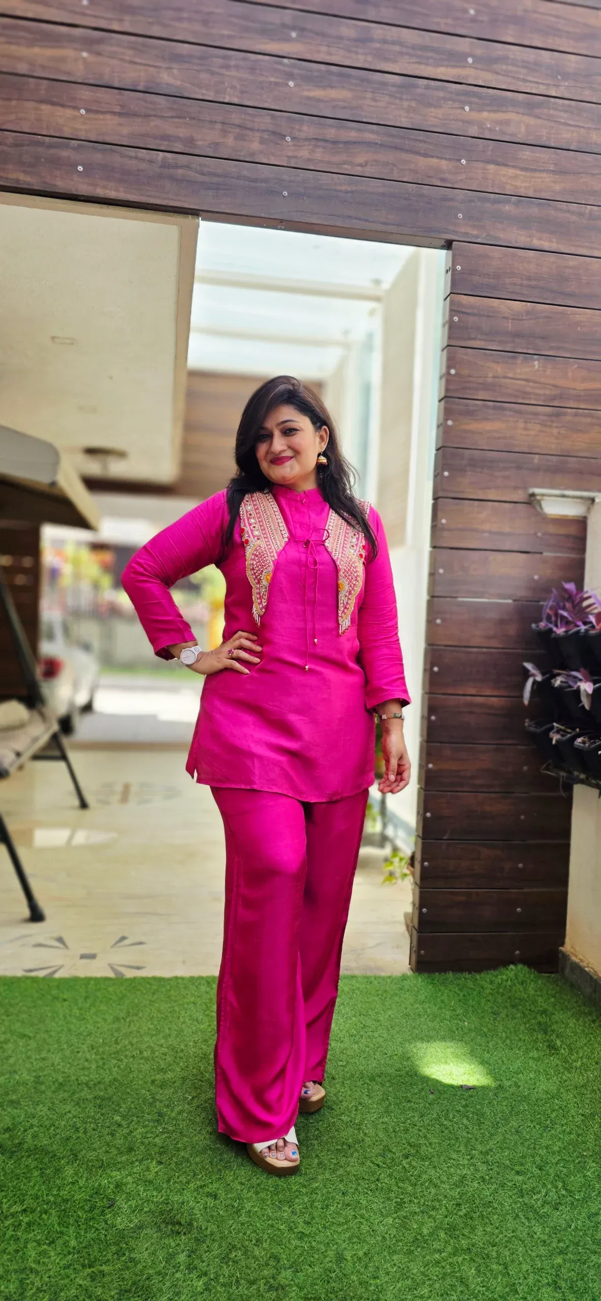 Pink Collar Handwork Festive Co-ord