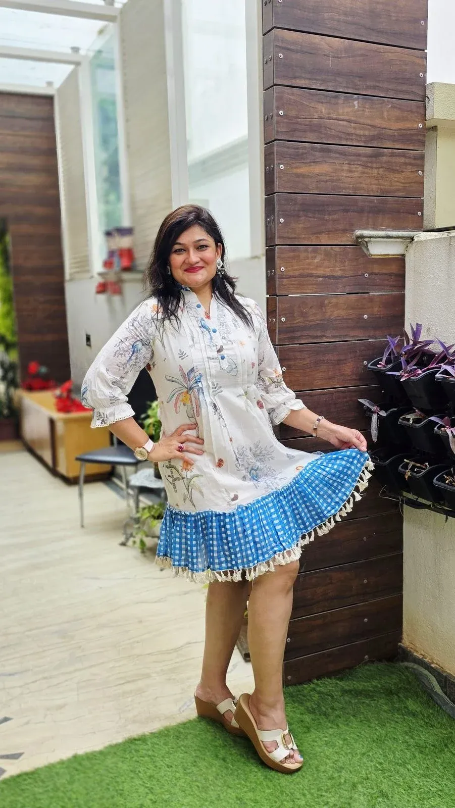 White & Blue Cotton Designer Dress, photo 6