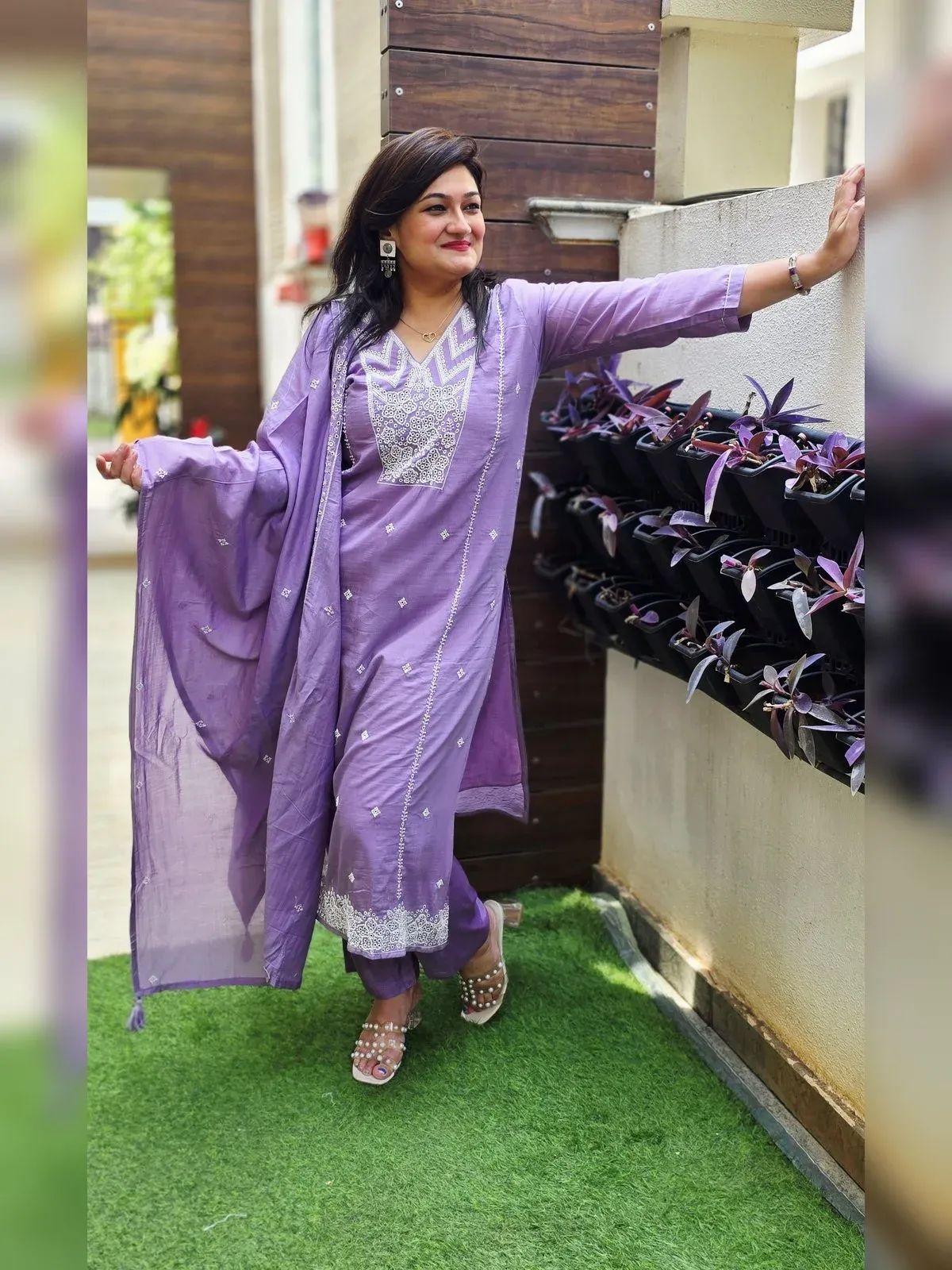 Lavender Mul Chanderi Suit Set, photo 2