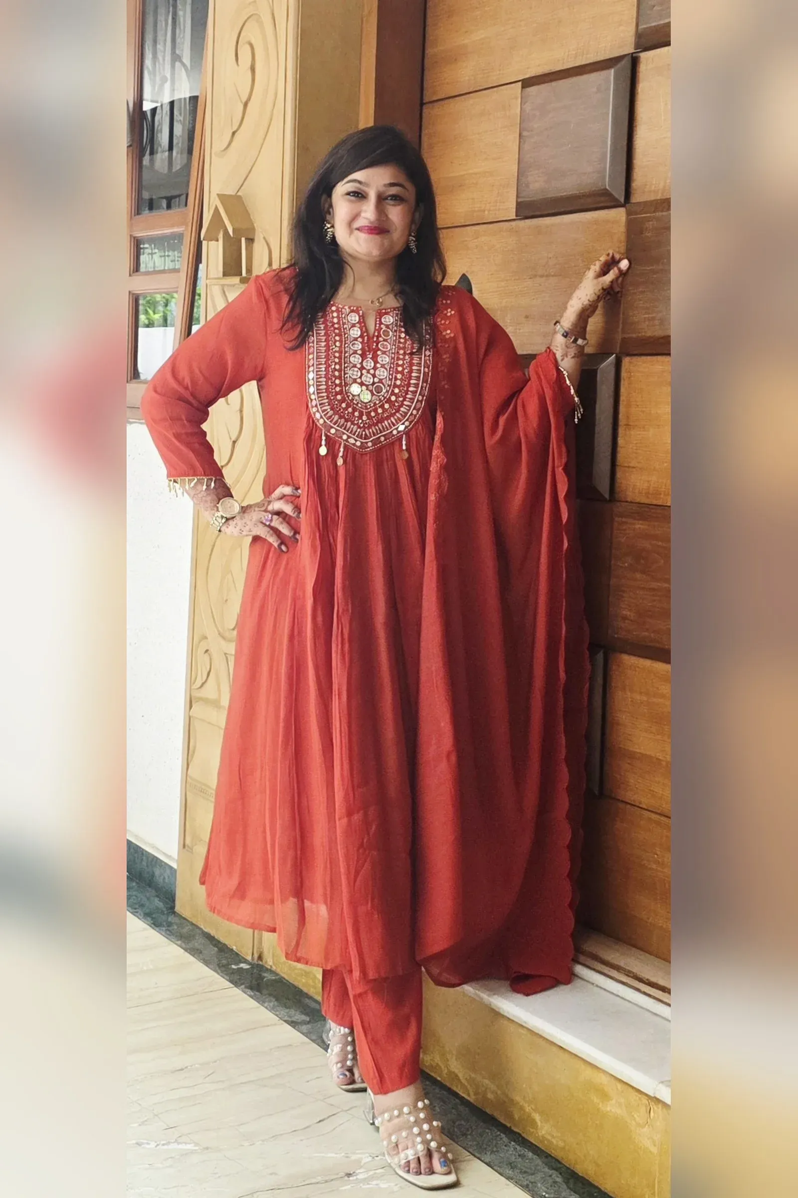Rust Festive Dress with Handwork