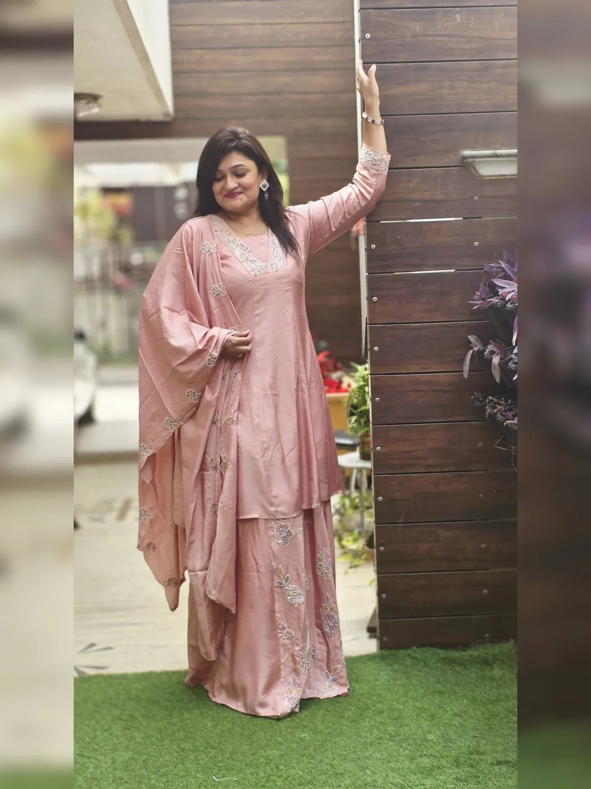 Light Pink Mul Chanderi Designer Palazzo Dress, photo 3