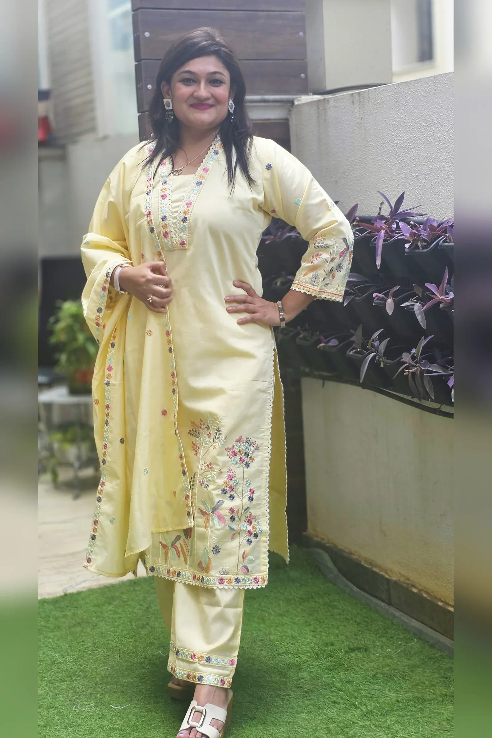Butter Yellow Floral Embroidered Dress, photo 4
