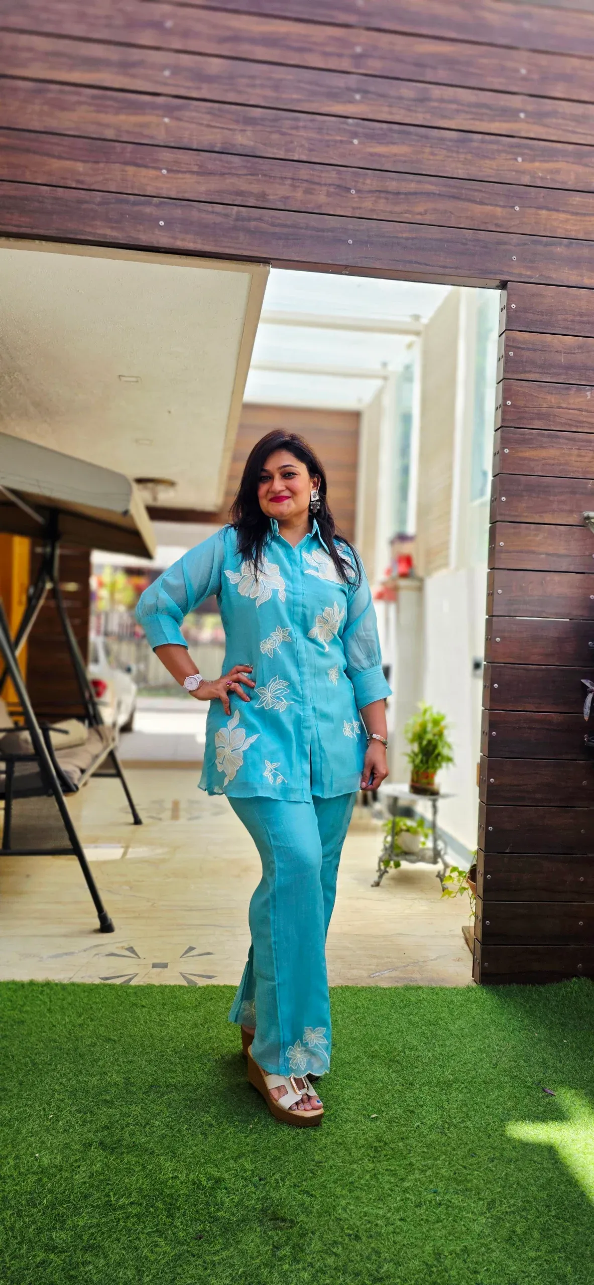 Sky Blue Co-ord Set with Hand Embroidery