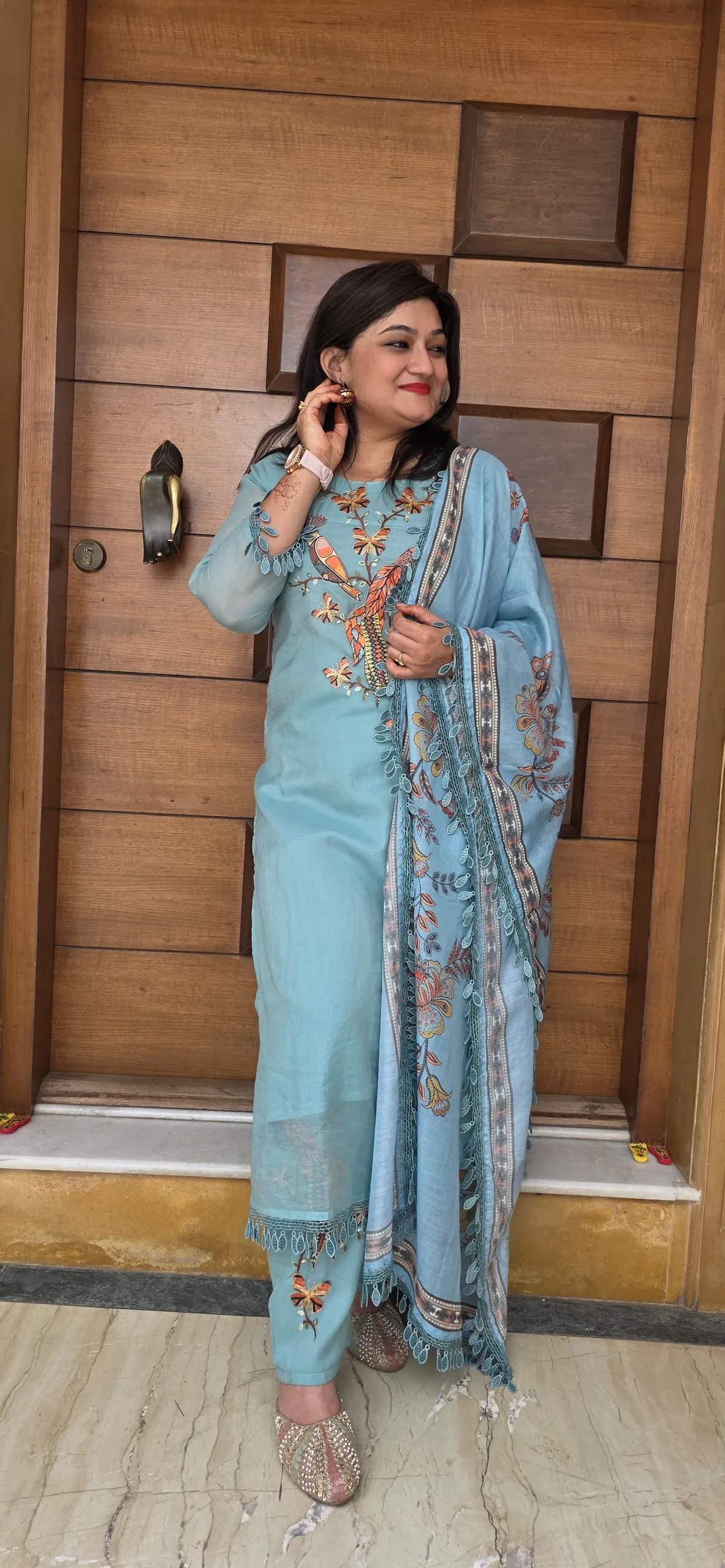 Blue Elegant Dress with Bird Details, photo 2