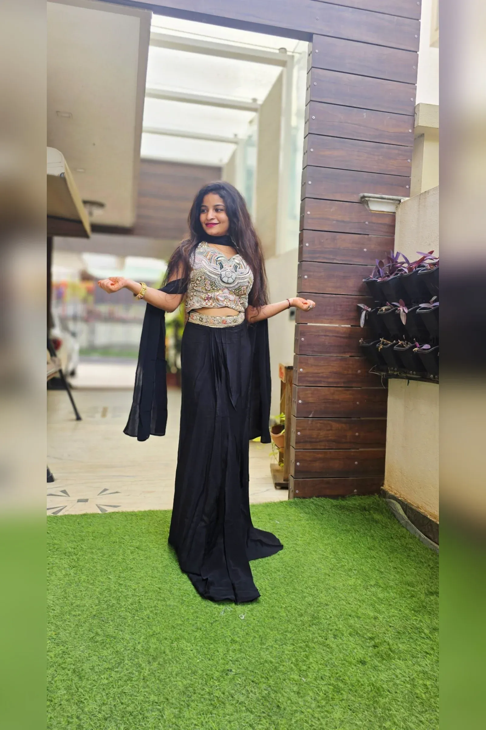 Black Skirt Set with Embroidered Crop Top, photo 4