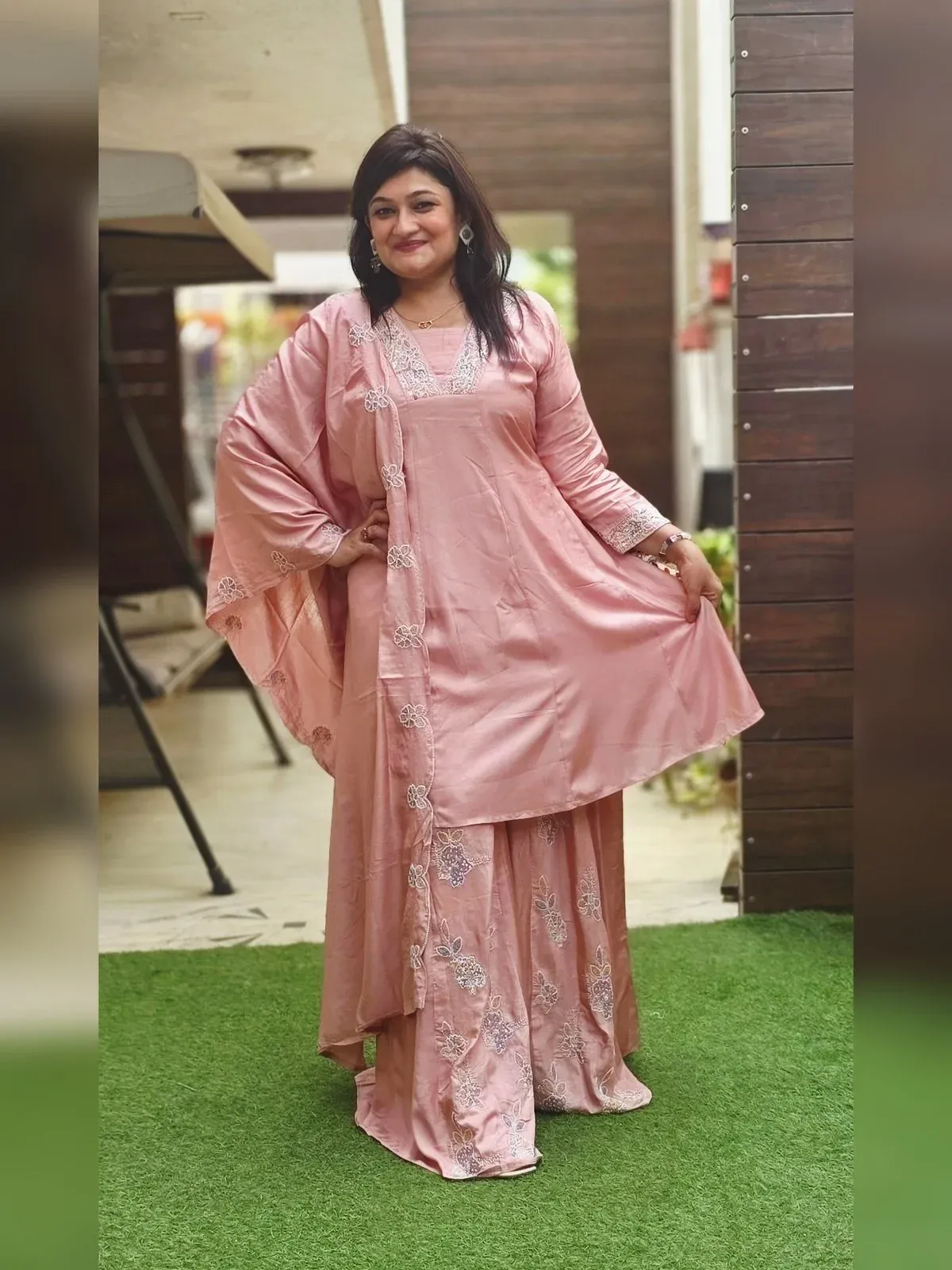 Light Pink Mul Chanderi Designer Palazzo Dress, photo 4